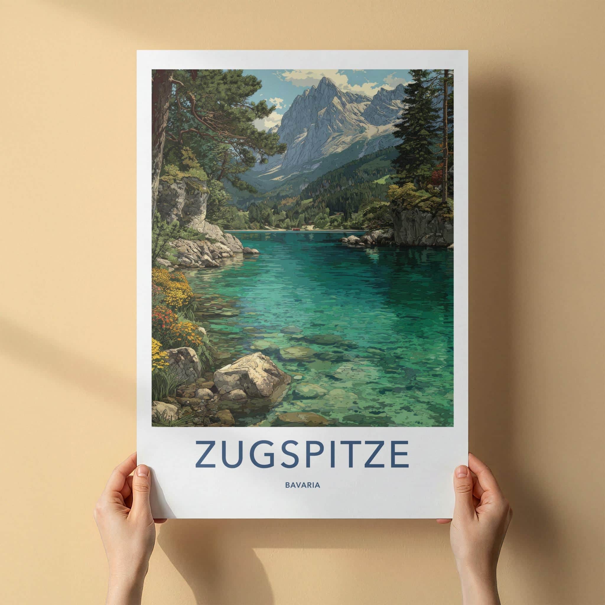 Zugspitze Poster - Germany Travel Art - Clear Mountain Lake Home Decor