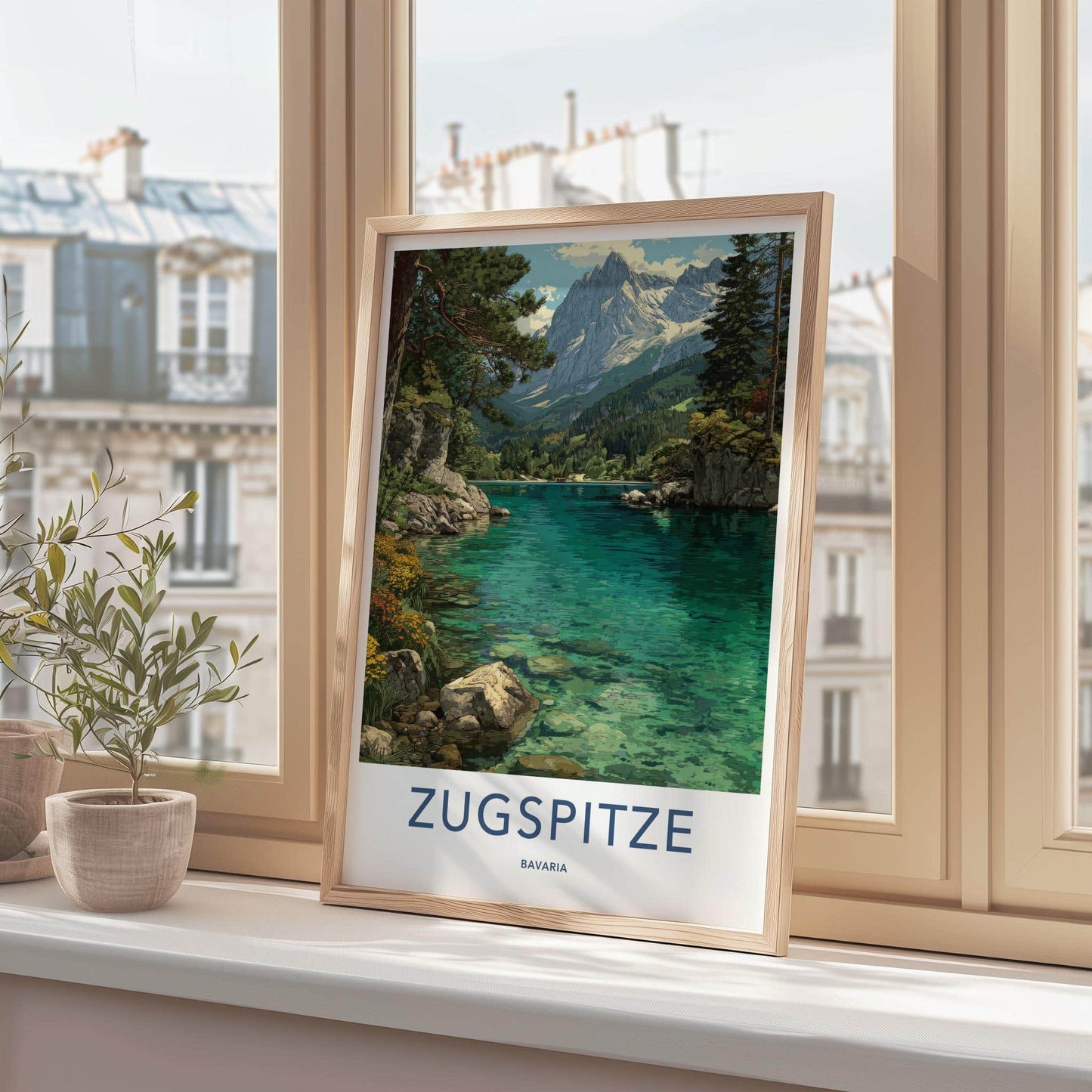 Zugspitze Poster - Germany Travel Art - Clear Mountain Lake Home Decor