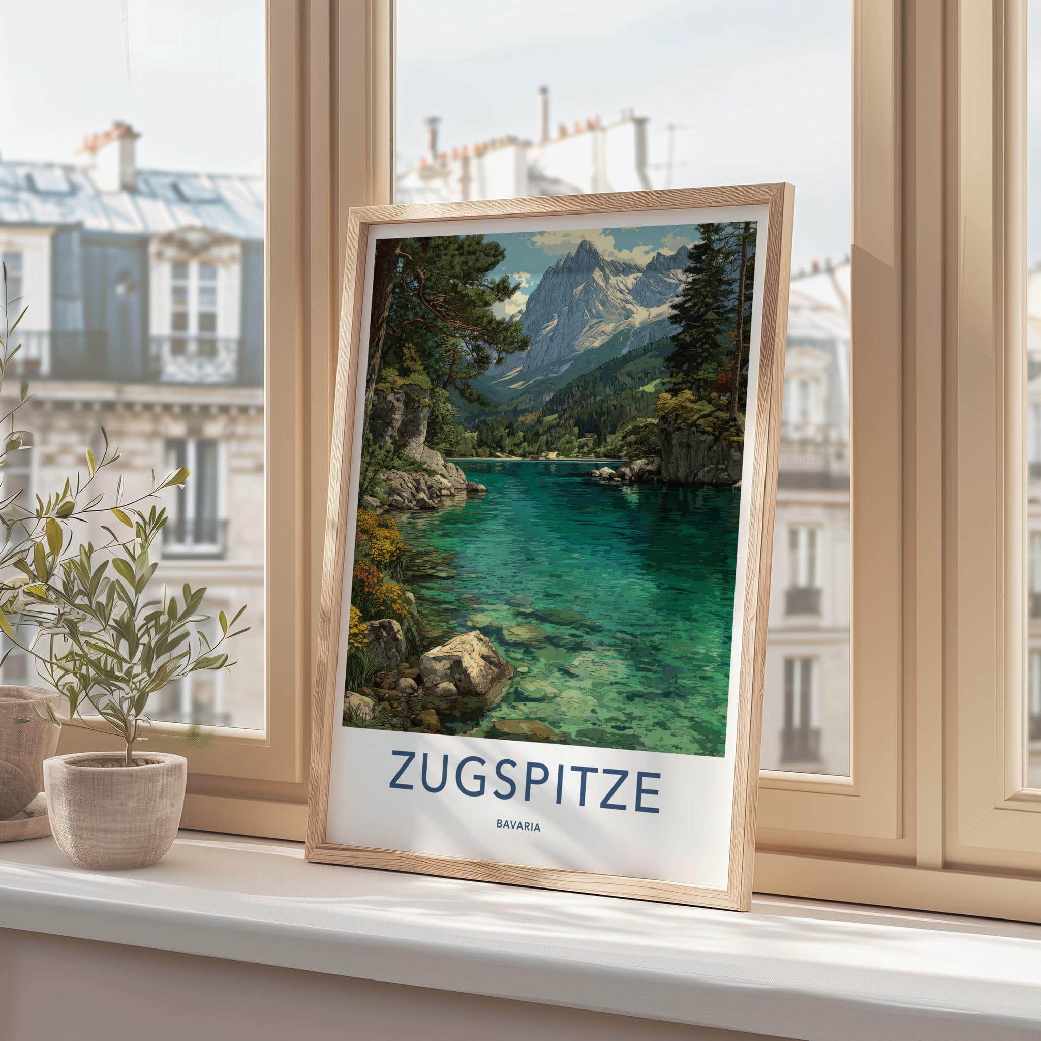 Zugspitze Poster - Germany Travel Art - Clear Mountain Lake Home Decor