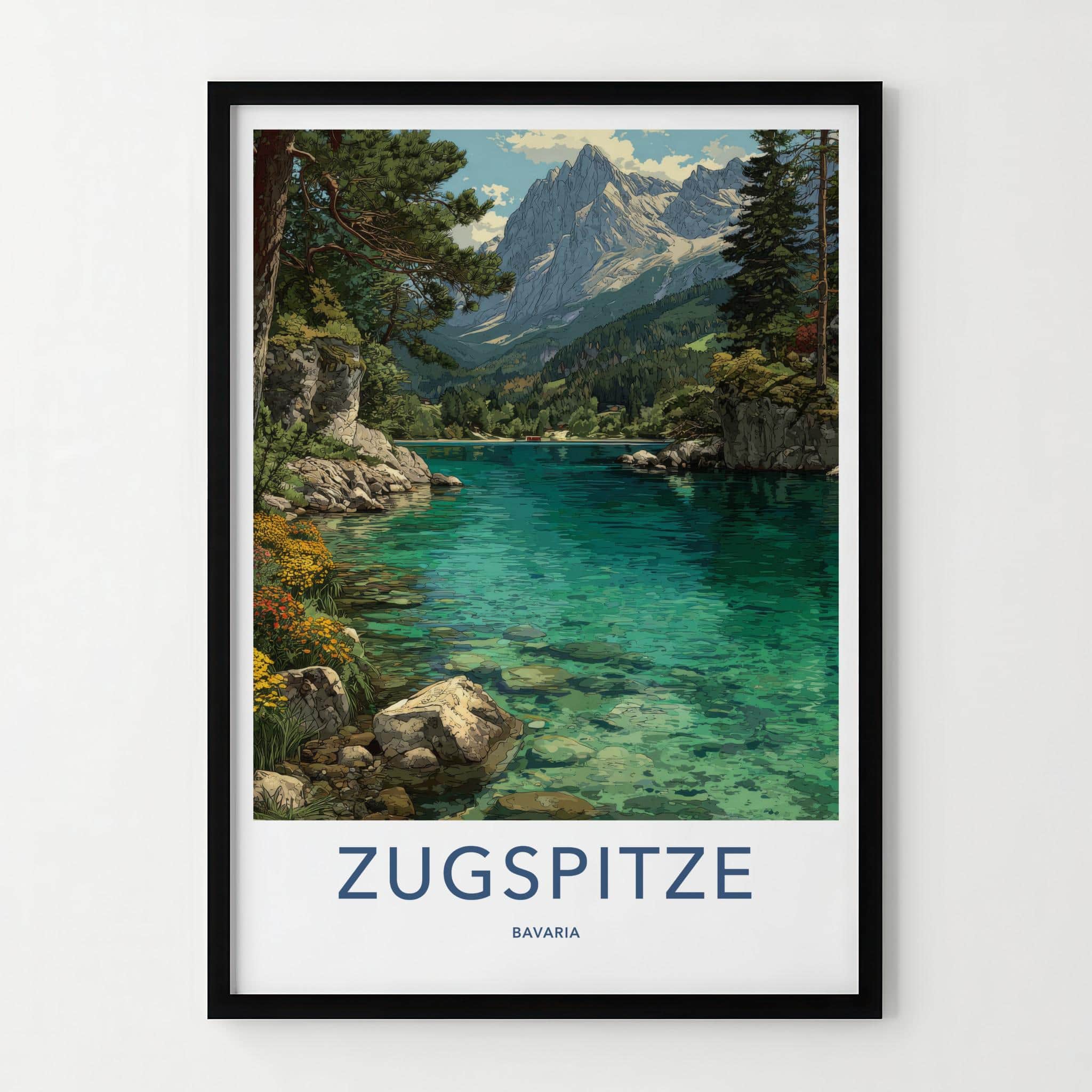Zugspitze Poster - Germany Travel Art - Clear Mountain Lake Home Decor