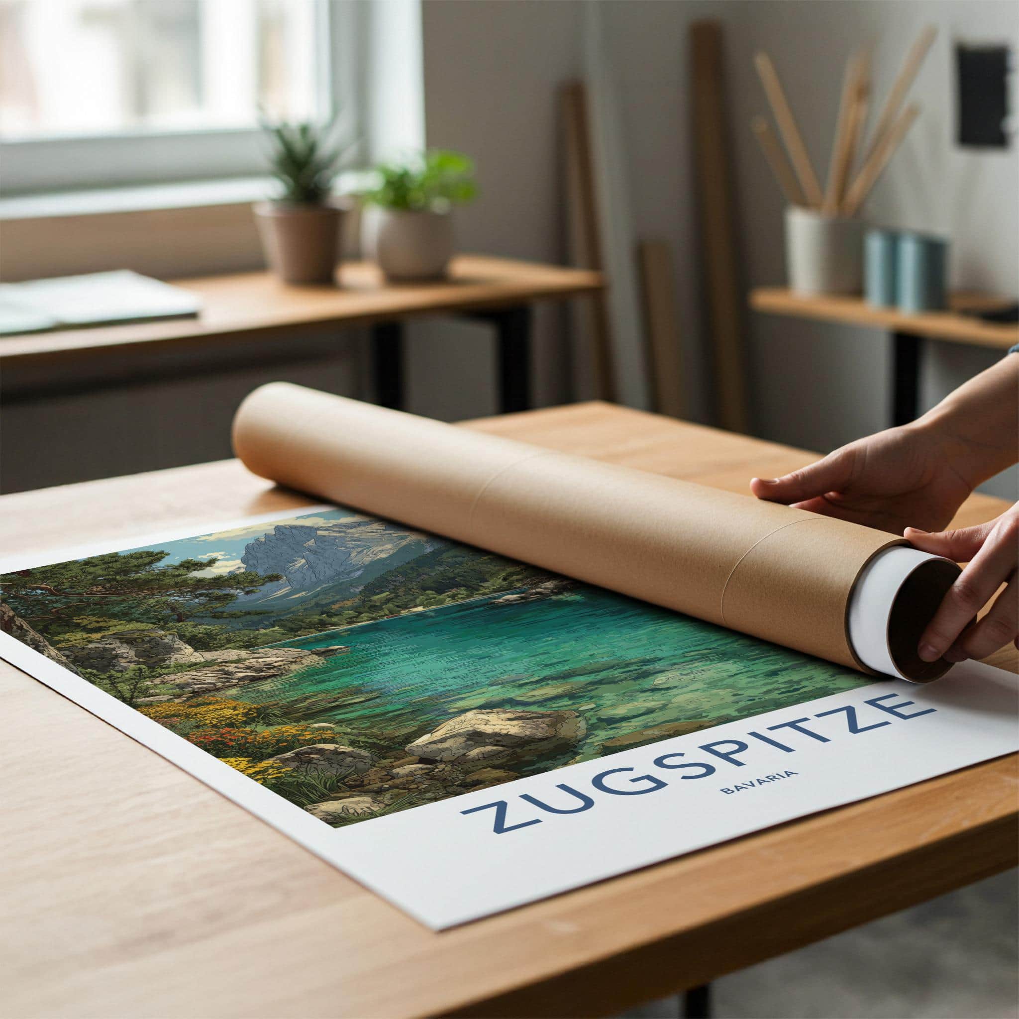 Zugspitze Poster - Germany Travel Art - Clear Mountain Lake Home Decor