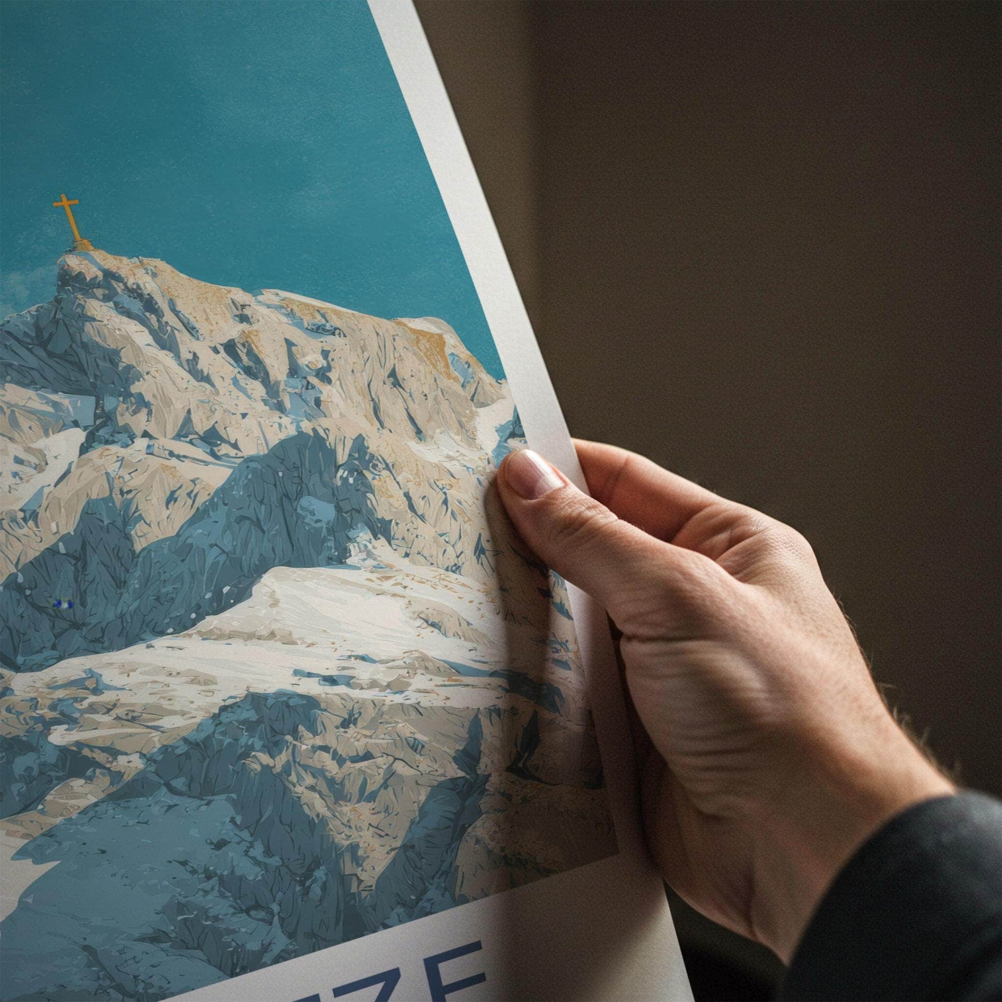 Zugspitze Poster - Germany Travel Art - Golden Cross Peak Home Decor