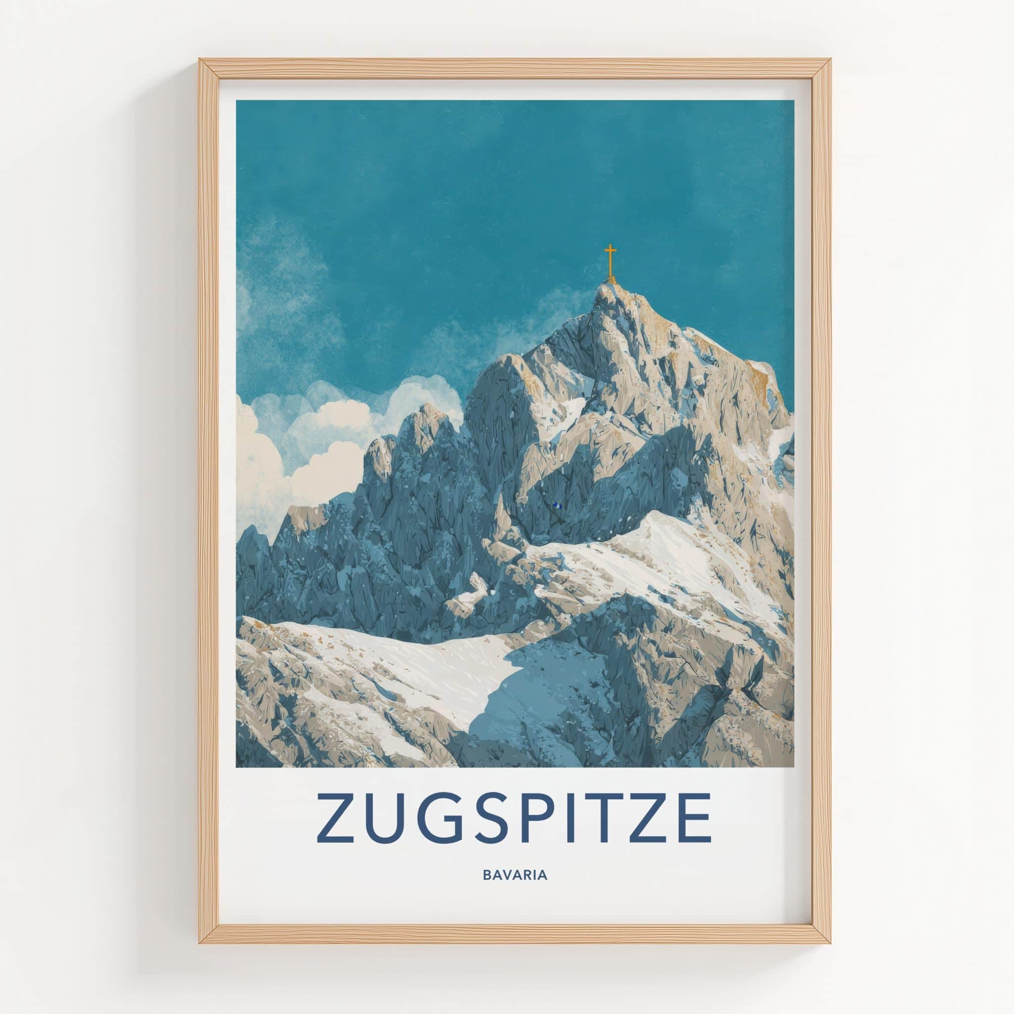 Zugspitze Poster - Germany Travel Art - Golden Cross Peak Home Decor