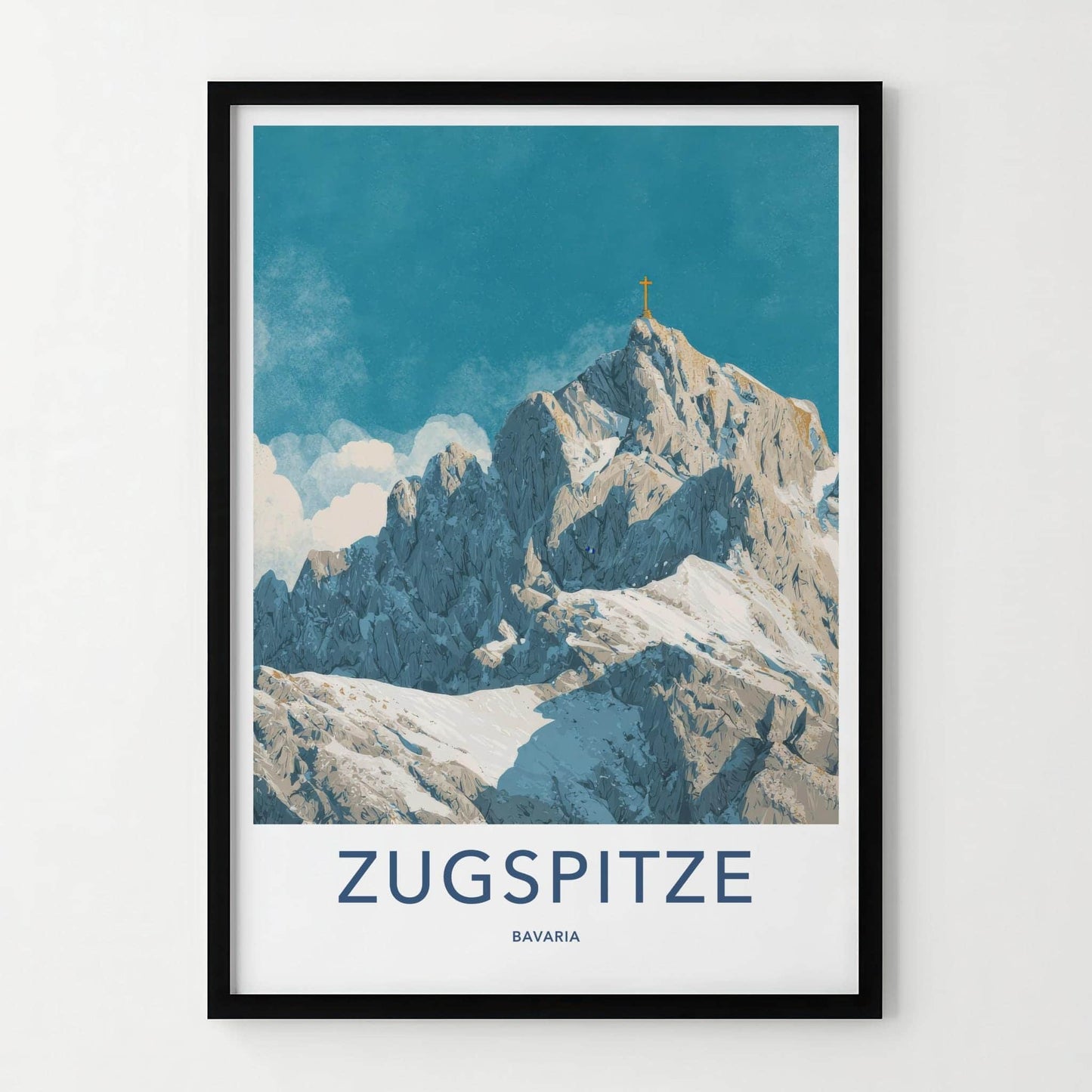 Zugspitze Poster - Germany Travel Art - Golden Cross Peak Home Decor