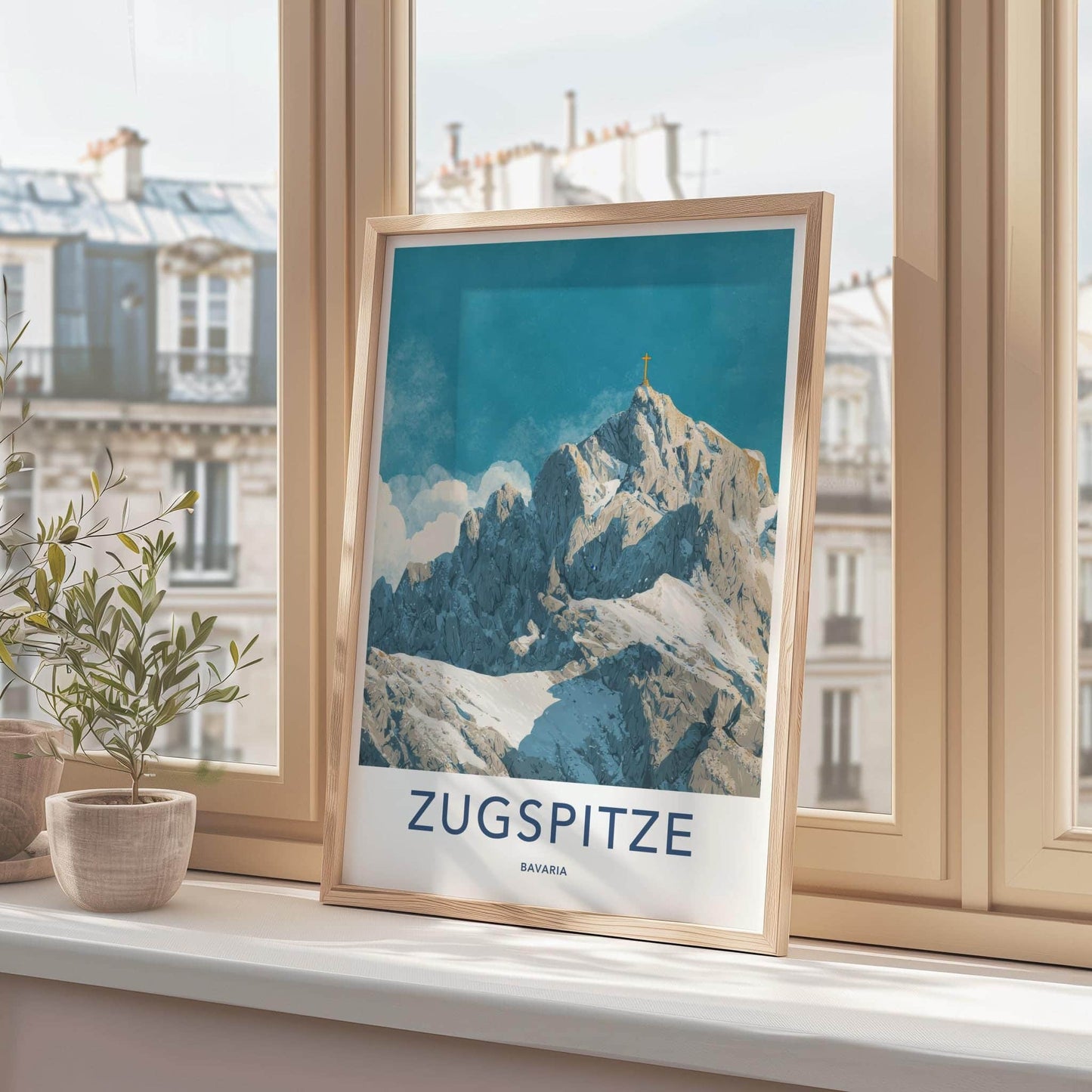 Zugspitze Poster - Germany Travel Art - Golden Cross Peak Home Decor
