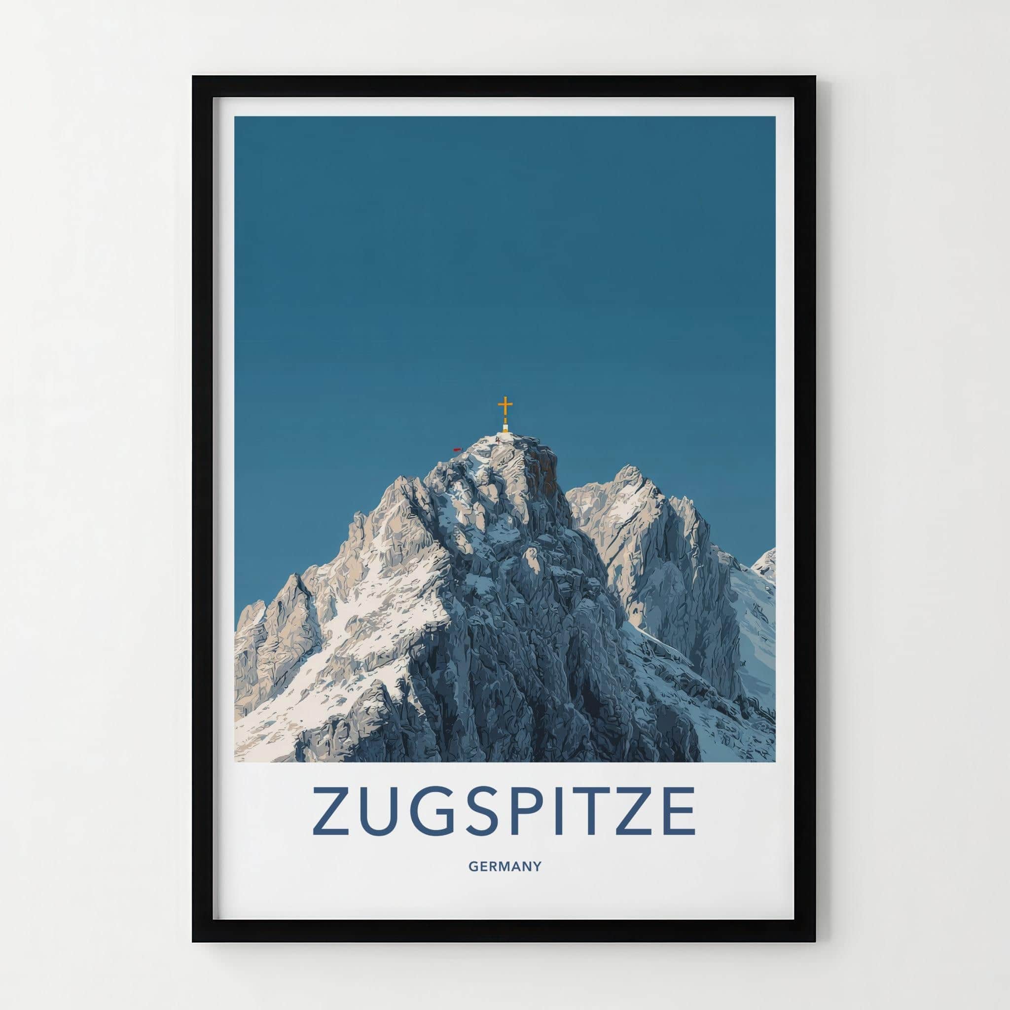 Zugspitze Poster - Germany Travel Art - Golden Summit Cross Wall Decor