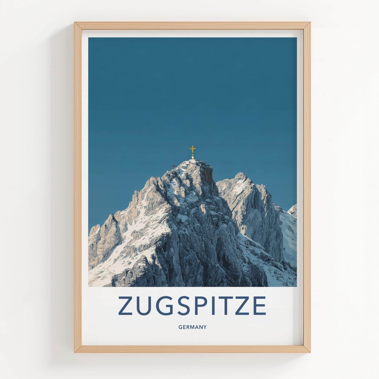 Zugspitze Poster - Germany Travel Art - Golden Summit Cross Wall Decor
