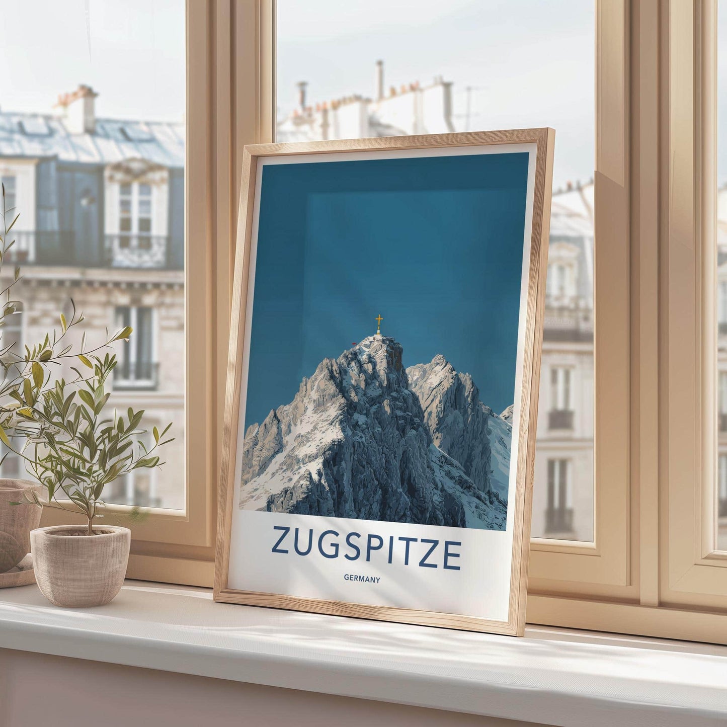 Zugspitze Poster - Germany Travel Art - Golden Summit Cross Wall Decor