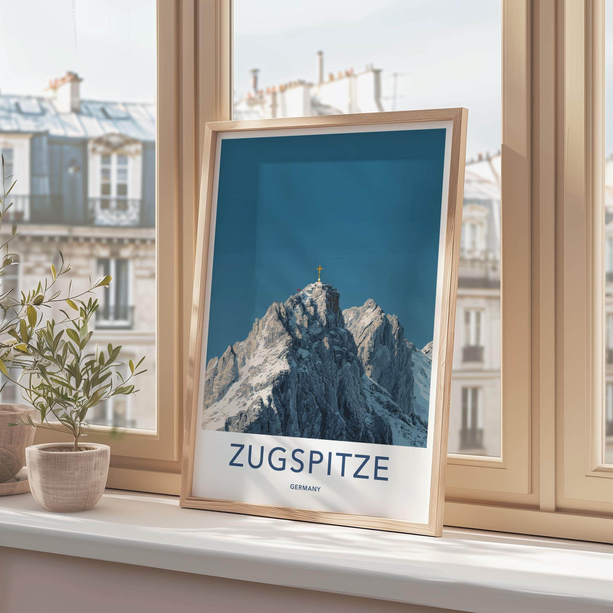 Zugspitze Poster - Germany Travel Art - Golden Summit Cross Wall Decor