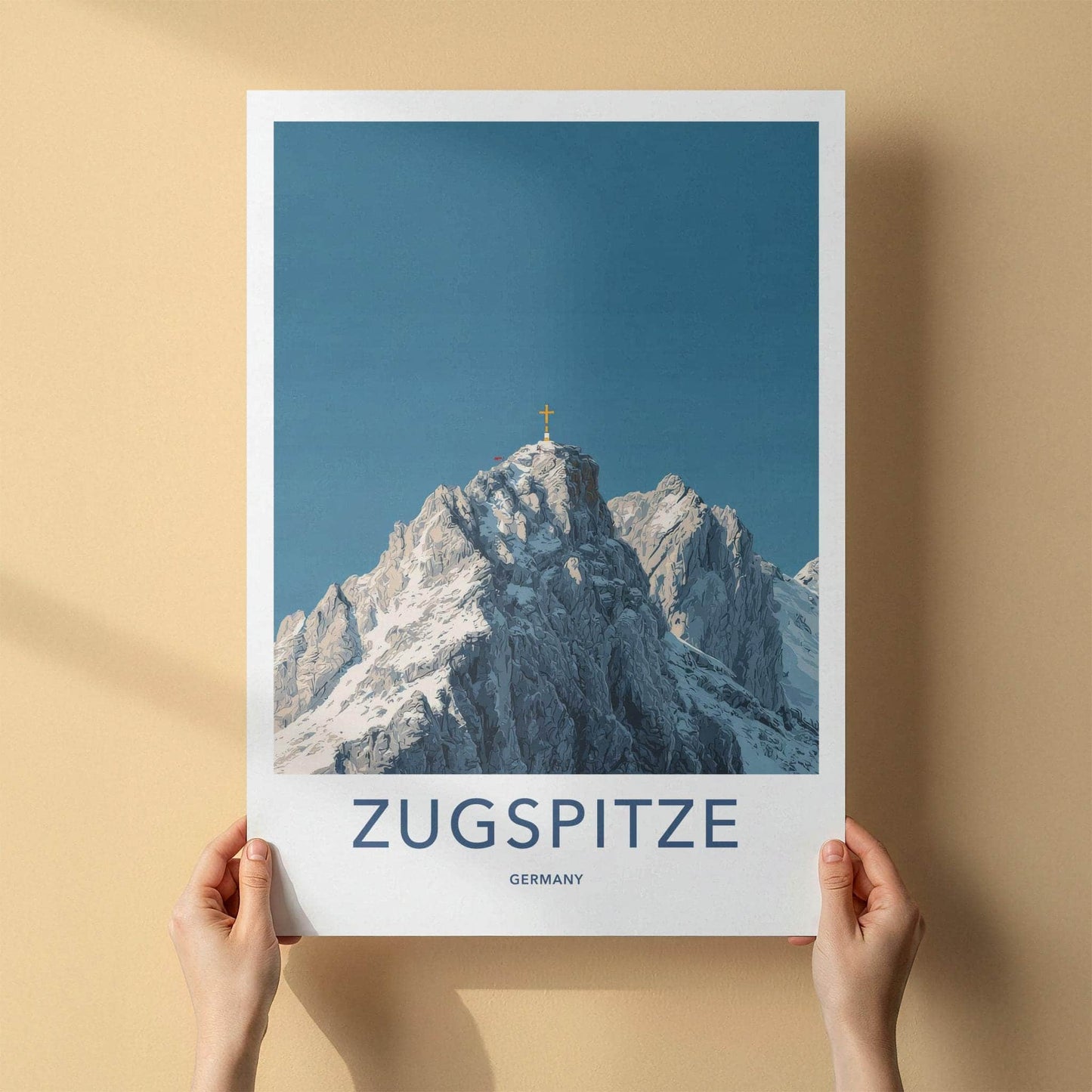 Zugspitze Poster - Germany Travel Art - Golden Summit Cross Wall Decor