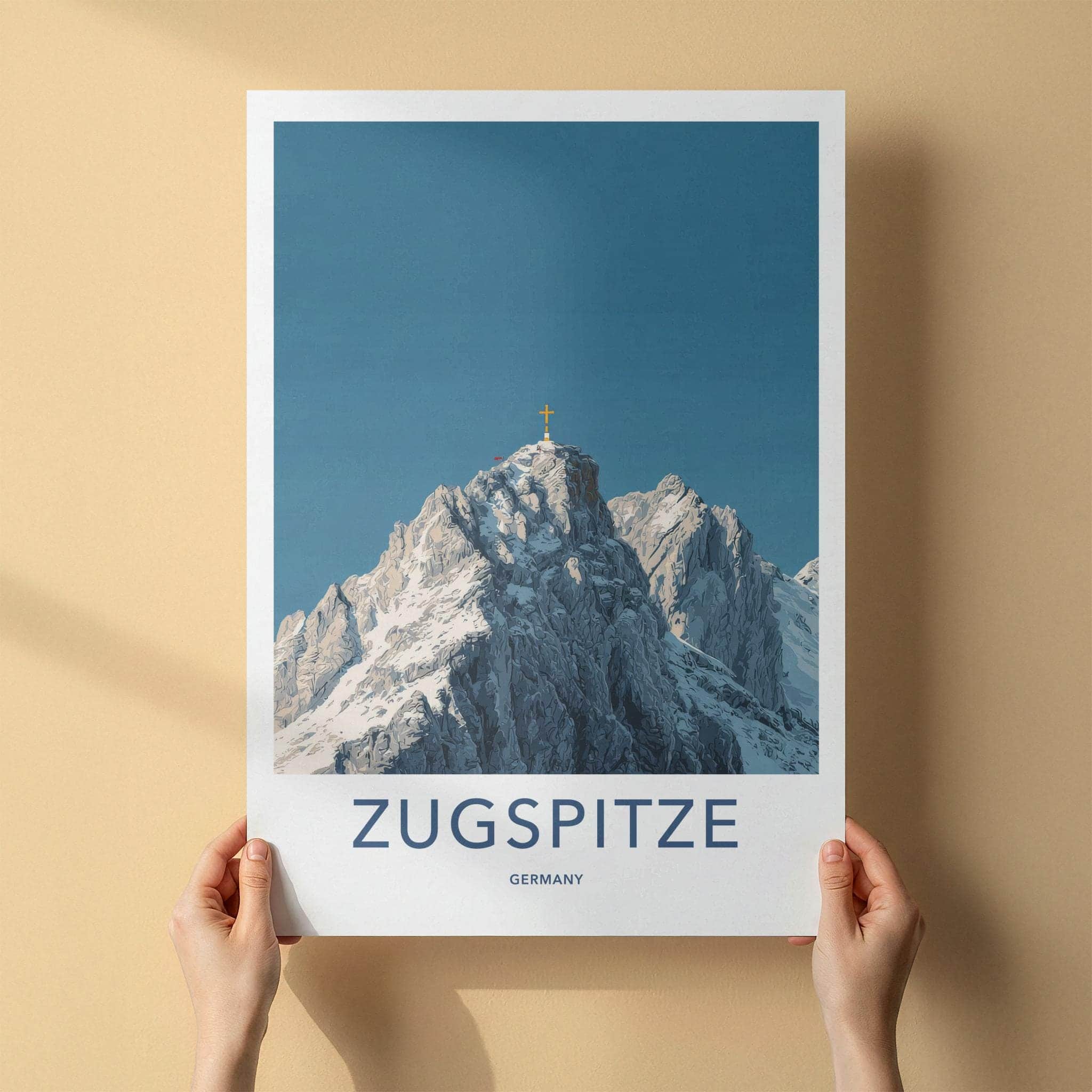Zugspitze Poster - Germany Travel Art - Golden Summit Cross Wall Decor
