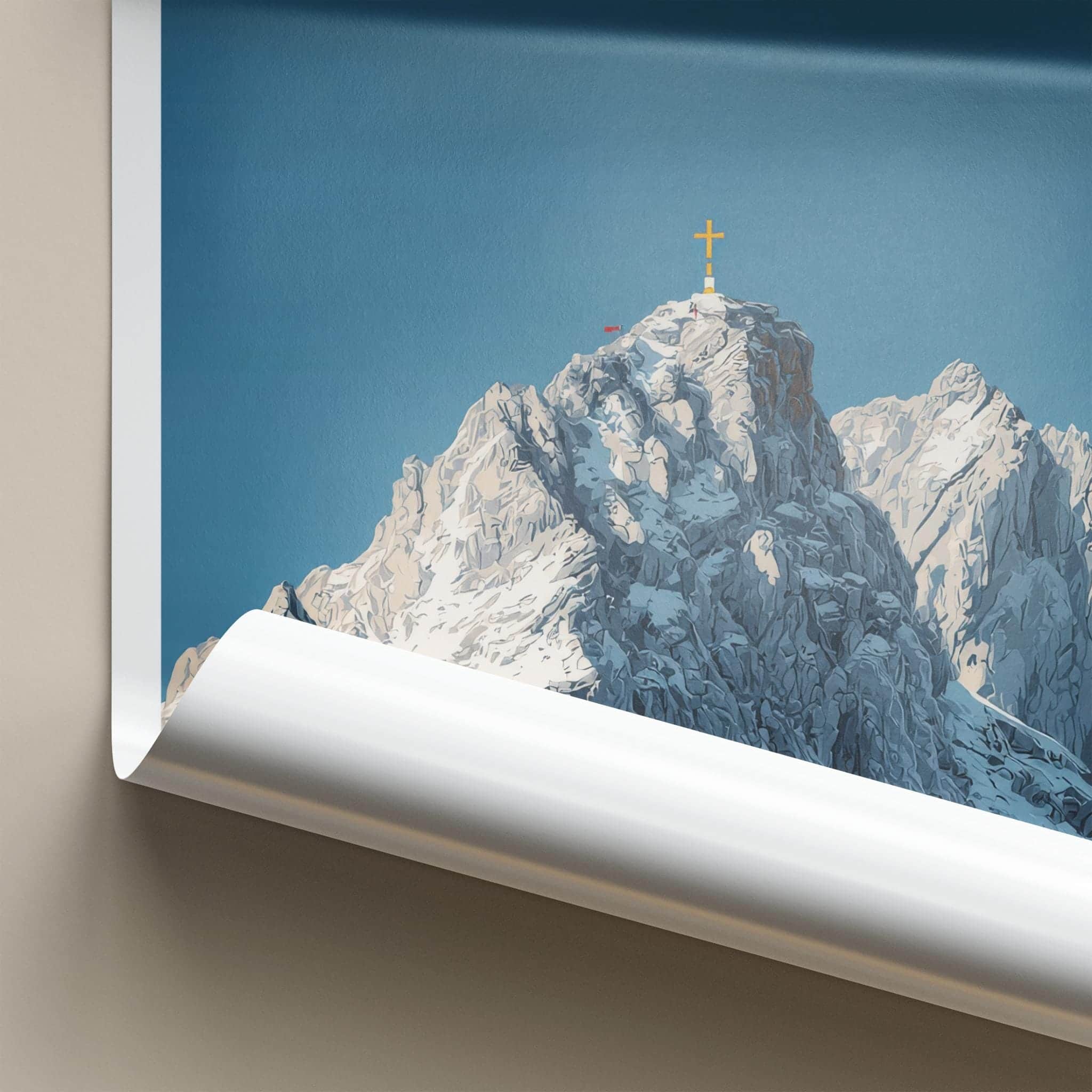 Zugspitze Poster - Germany Travel Art - Golden Summit Cross Wall Decor