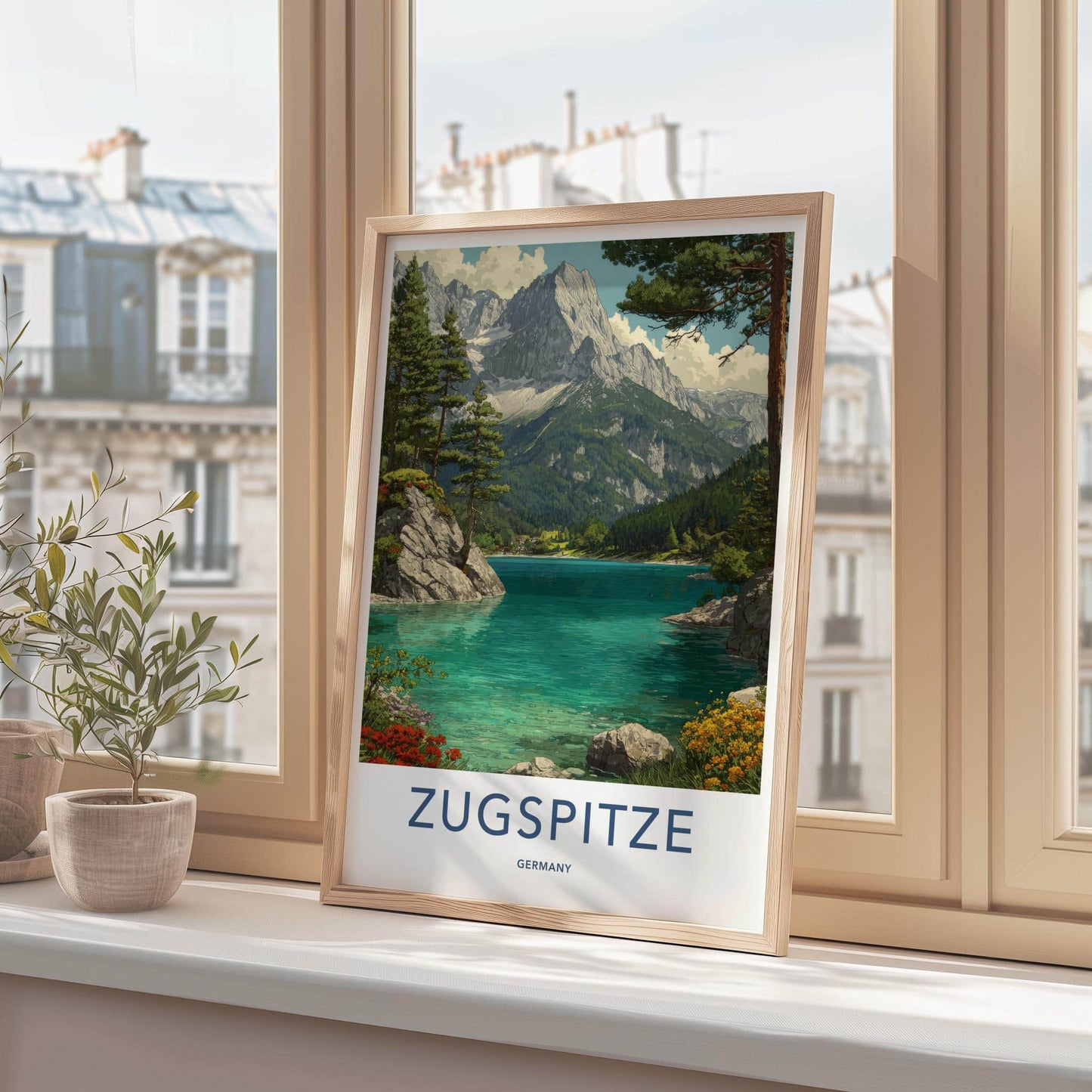 Zugspitze Poster - Germany Travel Art - Majestic Mountain Lake Wall Decor
