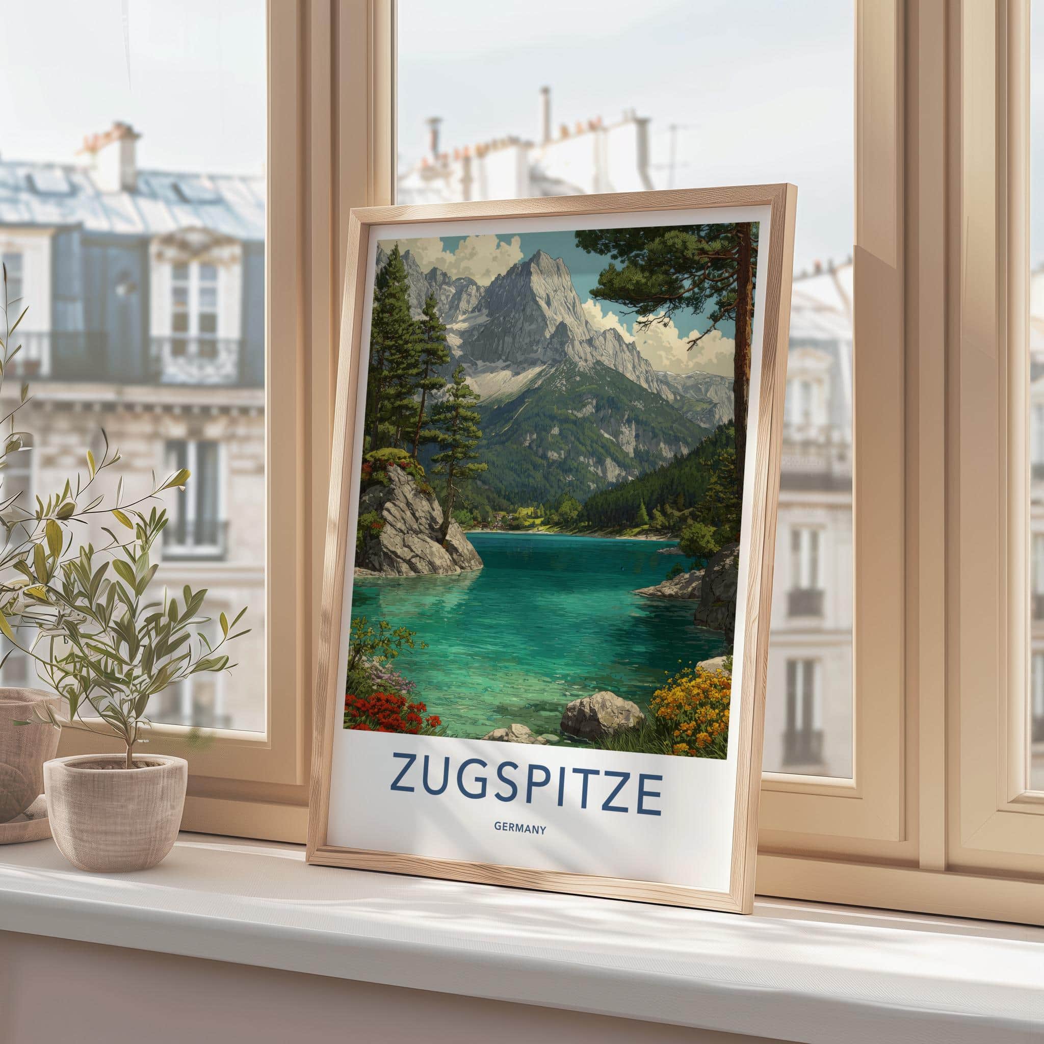 Zugspitze Poster - Germany Travel Art - Majestic Mountain Lake Wall Decor