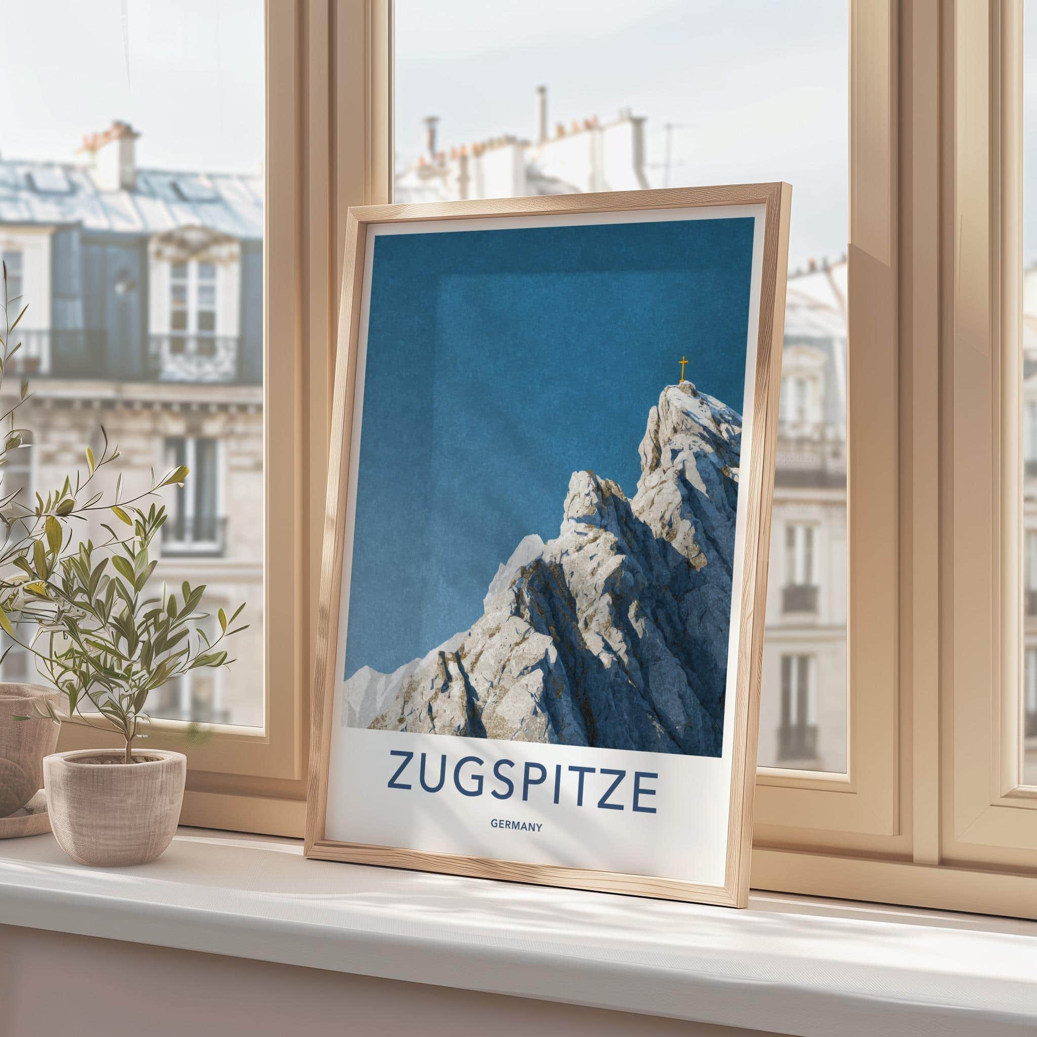 Zugspitze Poster - Germany Travel Art - Mountain Peak Cross Wall Decor