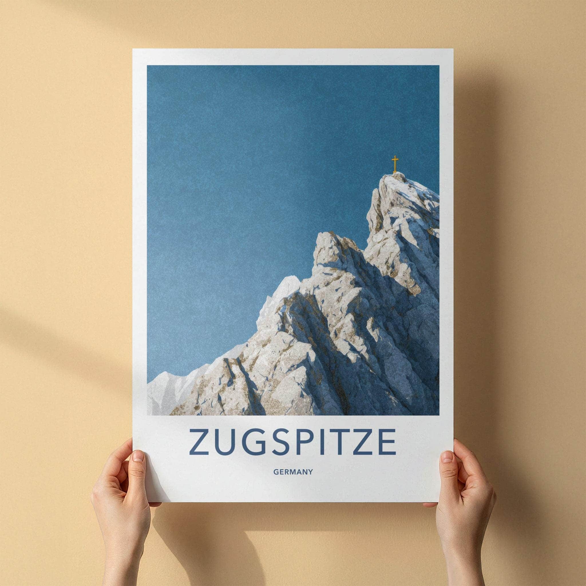 Zugspitze Poster - Germany Travel Art - Mountain Peak Cross Wall Decor