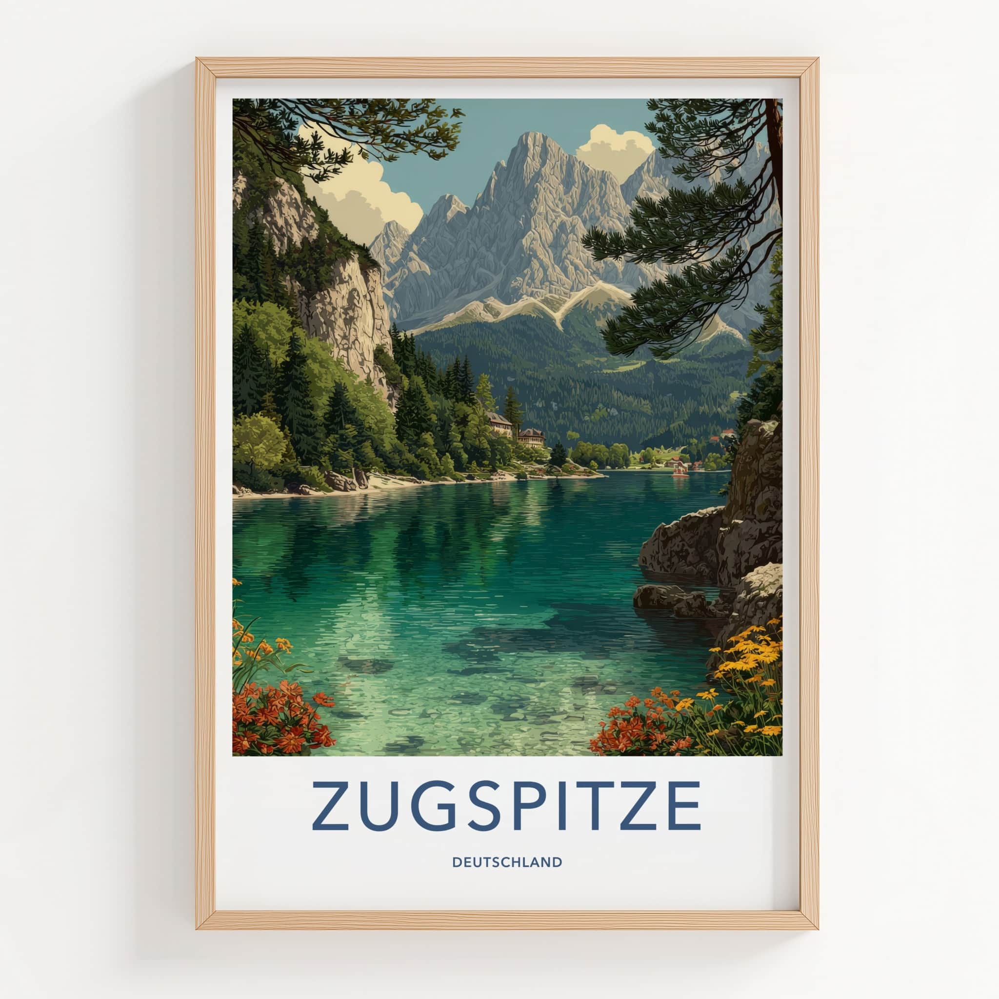 Zugspitze Poster - Germany Travel Print - Alpine Lake Reflections Home Decor