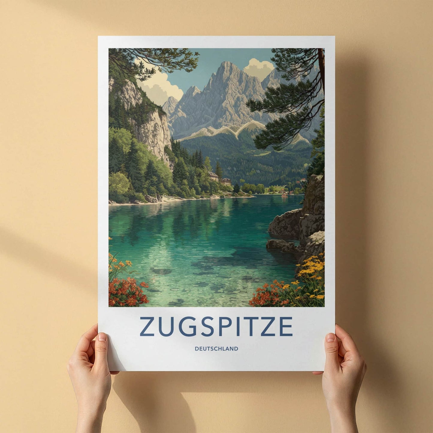 Zugspitze Poster - Germany Travel Print - Alpine Lake Reflections Home Decor