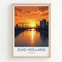 ZUID-HOLLAND Poster - NETHERLANDS Travel Art - Vibrant Sunset Reflections Home Decor