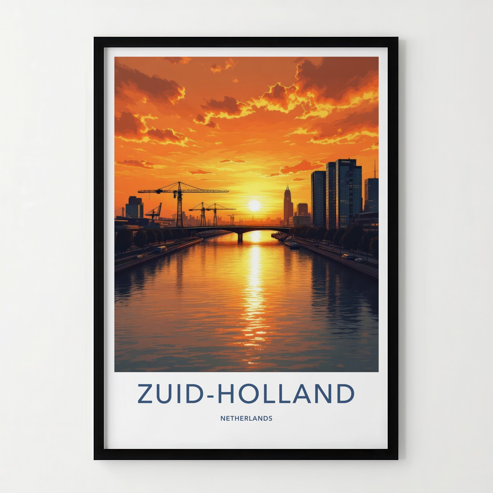 ZUID-HOLLAND Poster - NETHERLANDS Travel Art - Vibrant Sunset Reflections Home Decor