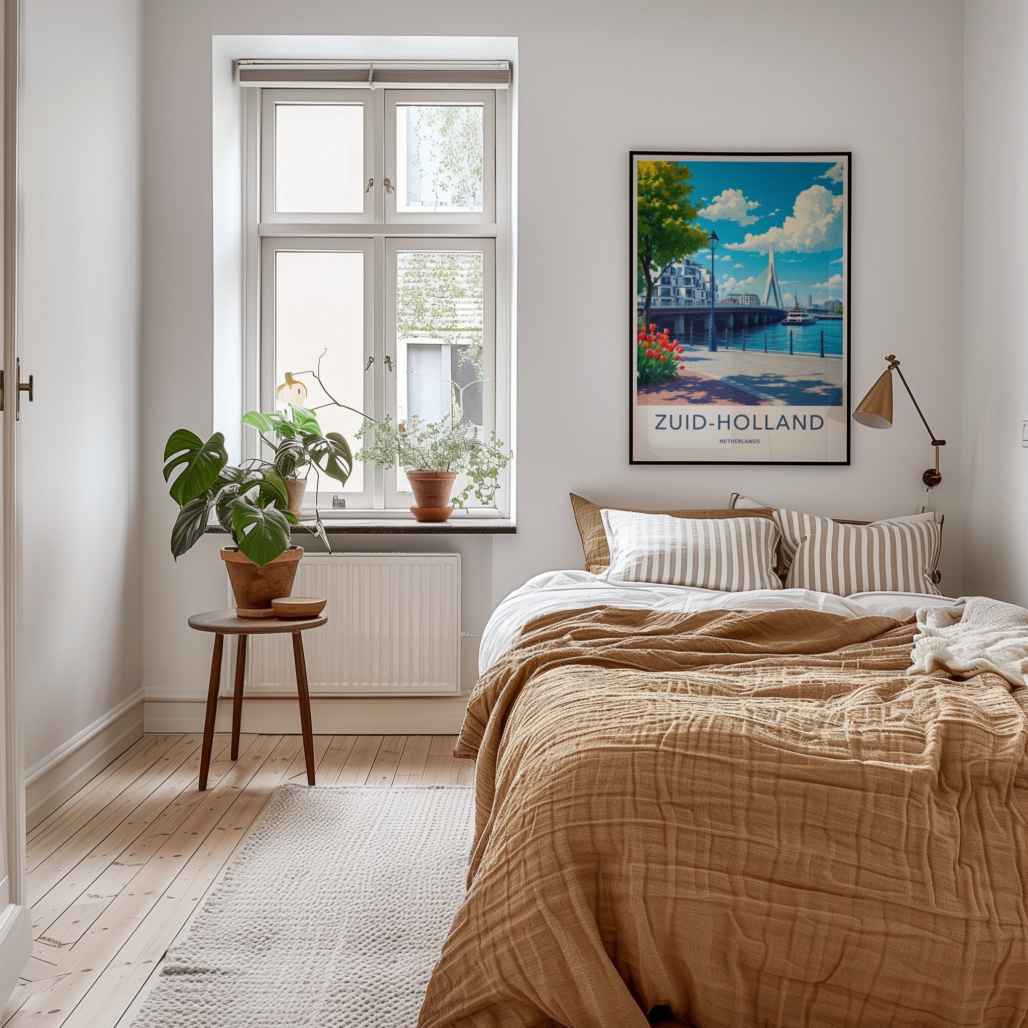 Zuid-Holland Poster - Netherlands Travel Print - Modern Bridge Waterfront Home Decor