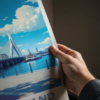 Zuid-Holland Poster - Netherlands Travel Print - Modern Bridge Waterfront Home Decor