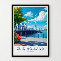 Zuid-Holland Poster - Netherlands Travel Print - Modern Bridge Waterfront Home Decor