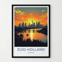 Zuid-Holland Poster - Netherlands Travel Print - Sunset City River Wall Decor