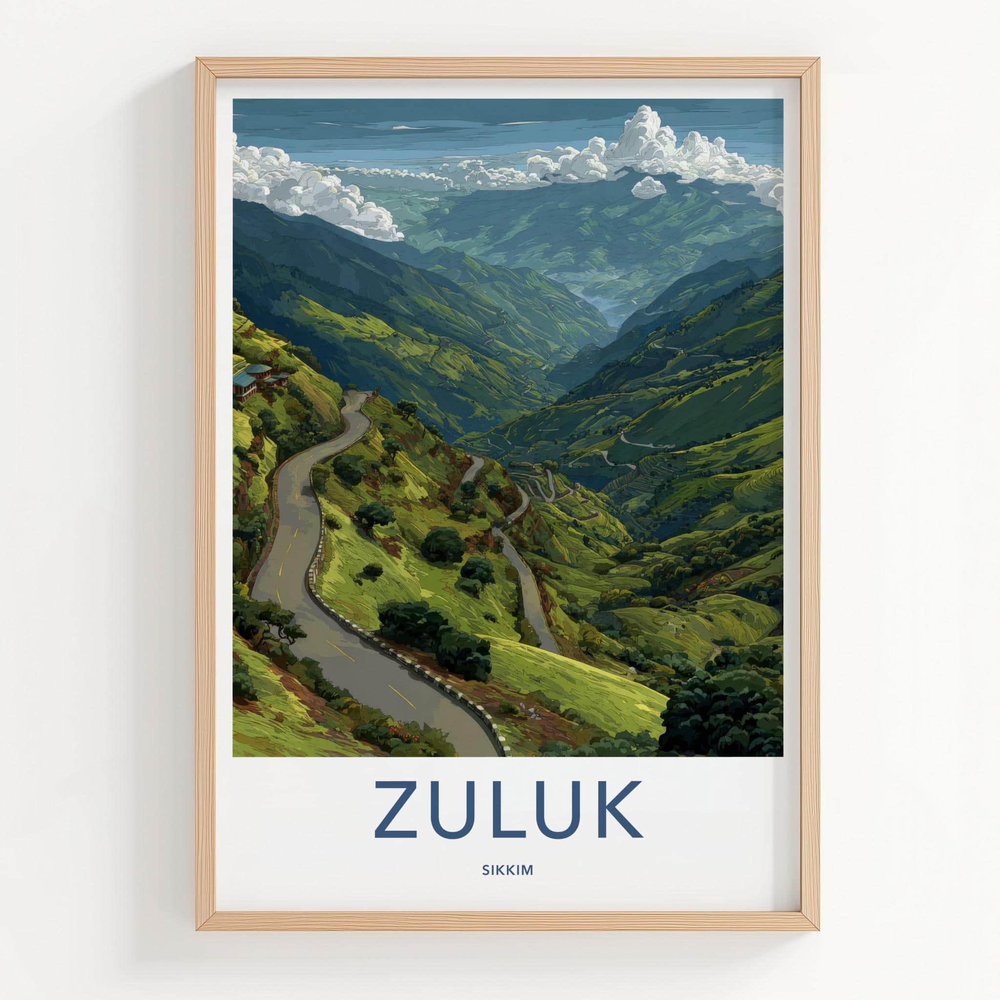Zuluk Poster - India Travel Art - Sikkim Winding Mountain Roads Home Decor