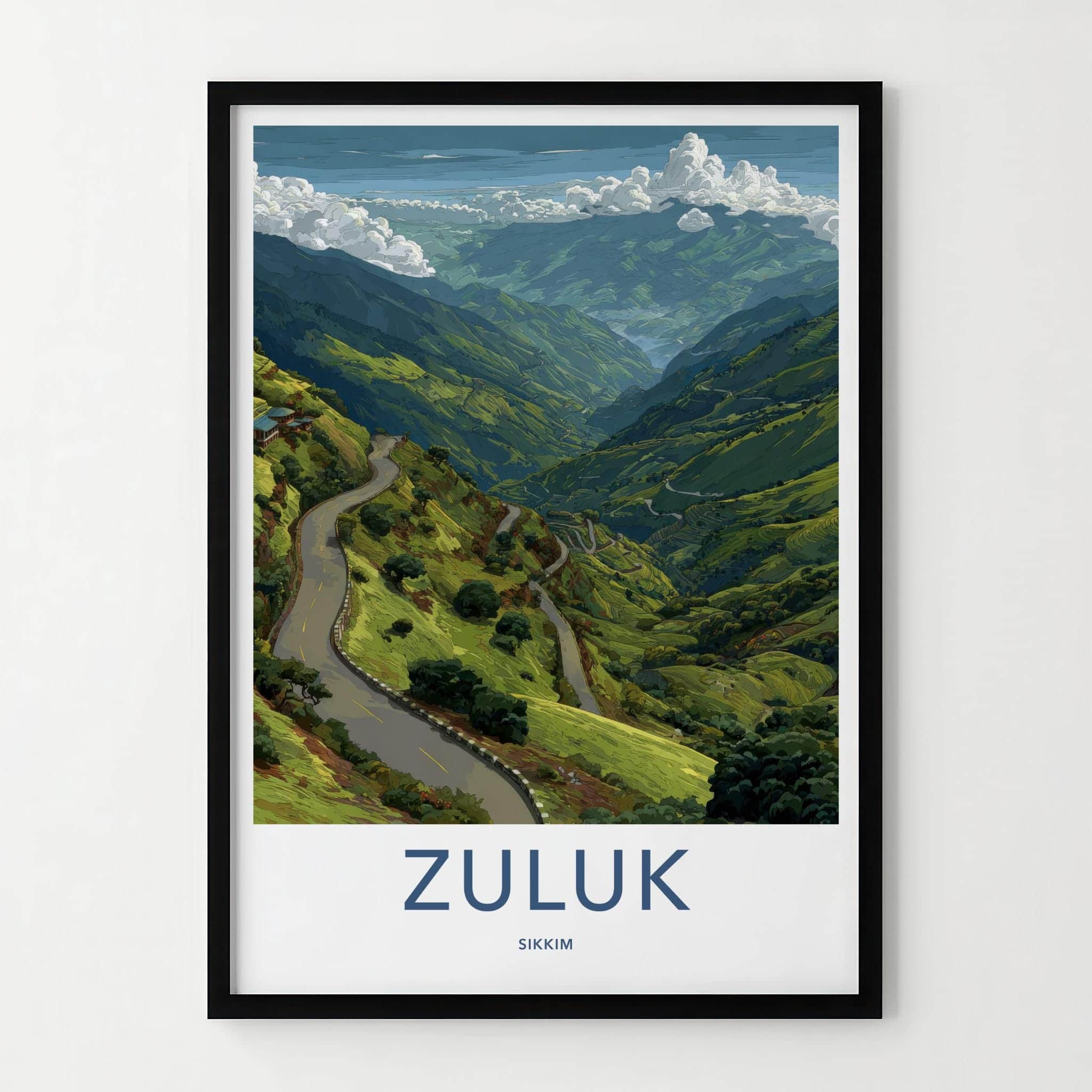 Zuluk Poster - India Travel Art - Sikkim Winding Mountain Roads Home Decor