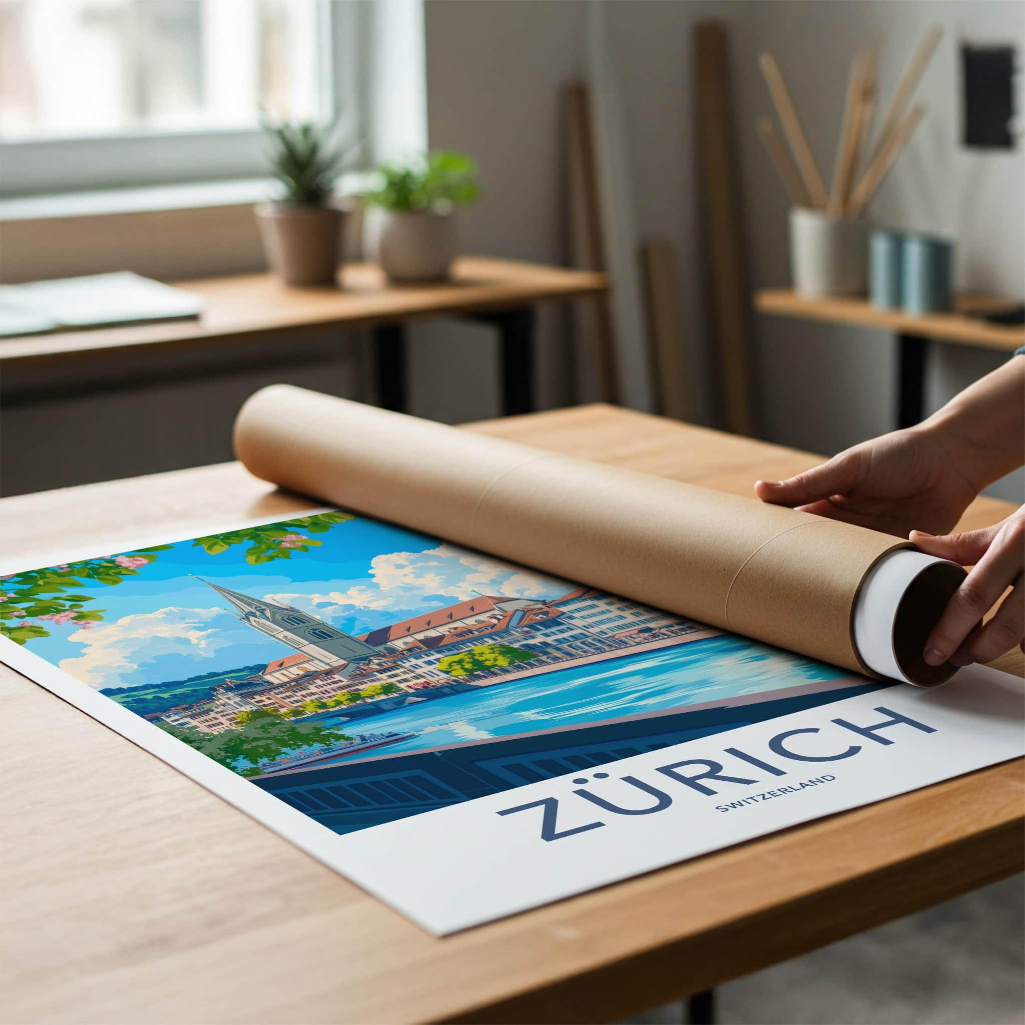 Zurich Poster - Switzerland Travel Art - Blossom River City Home Decor
