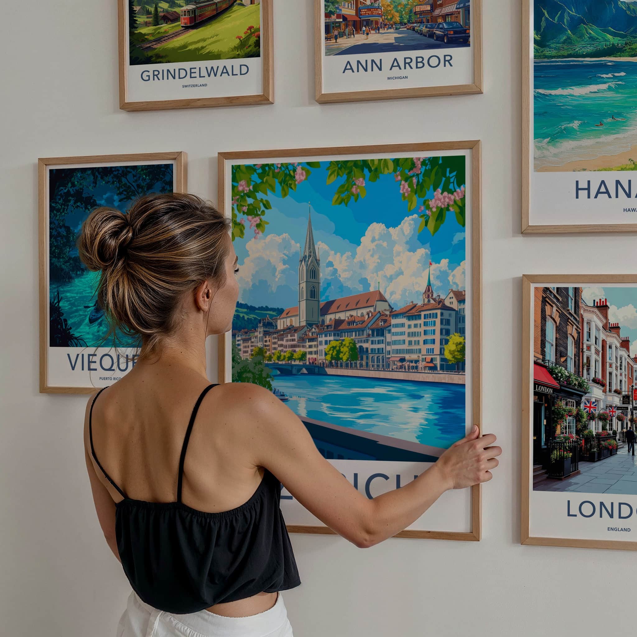 Zurich Poster - Switzerland Travel Art - Blossom River City Home Decor