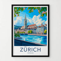 Zurich Poster - Switzerland Travel Art - Blossom River City Home Decor