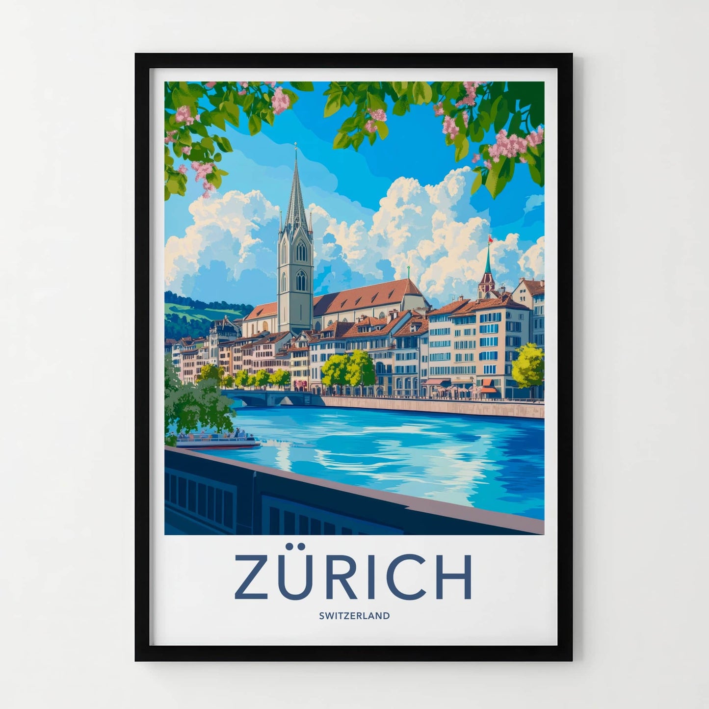 Zurich Poster - Switzerland Travel Art - Blossom River City Home Decor