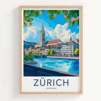 Zurich Poster - Switzerland Travel Art - Blossom River City Home Decor