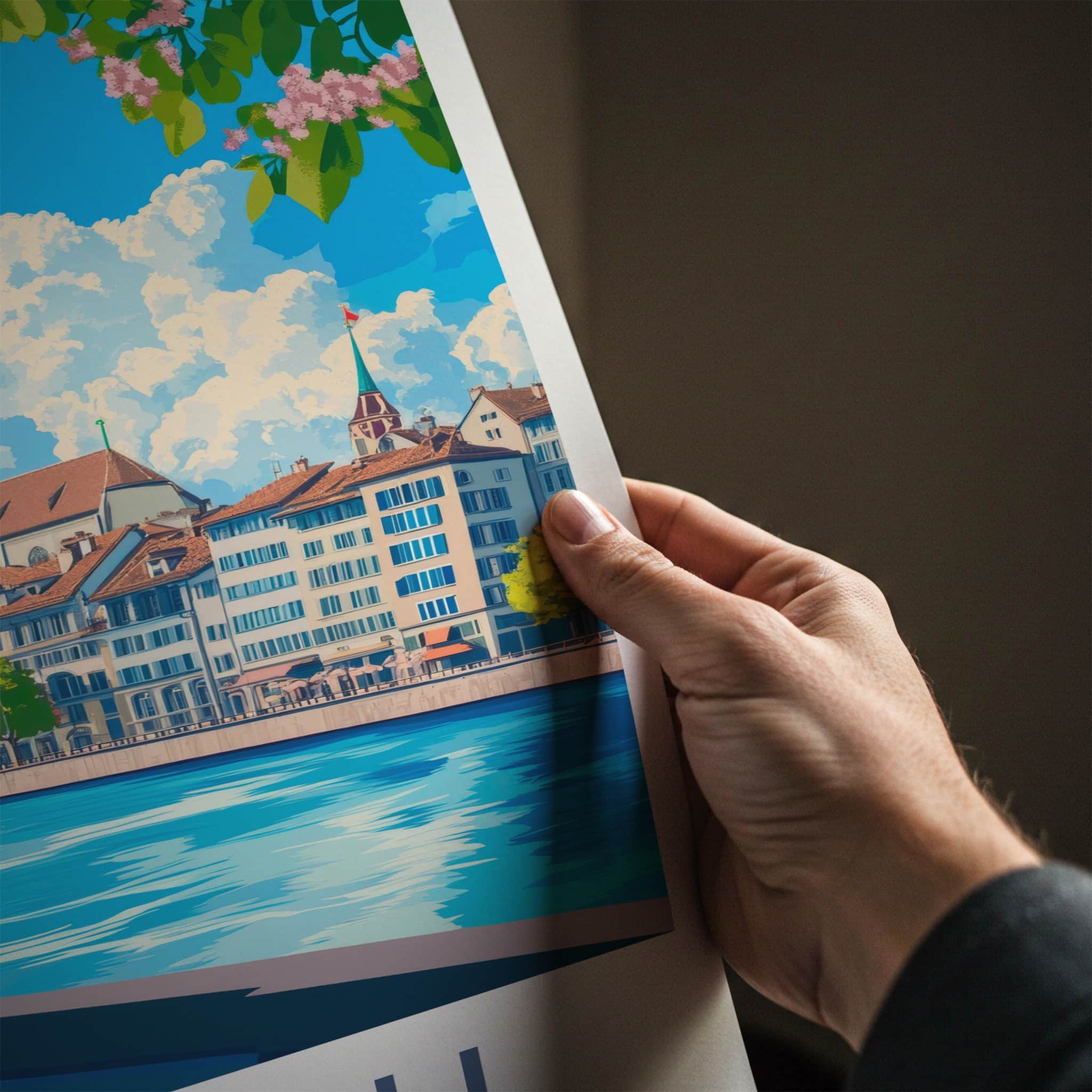 Zurich Poster - Switzerland Travel Art - Blossom River City Home Decor