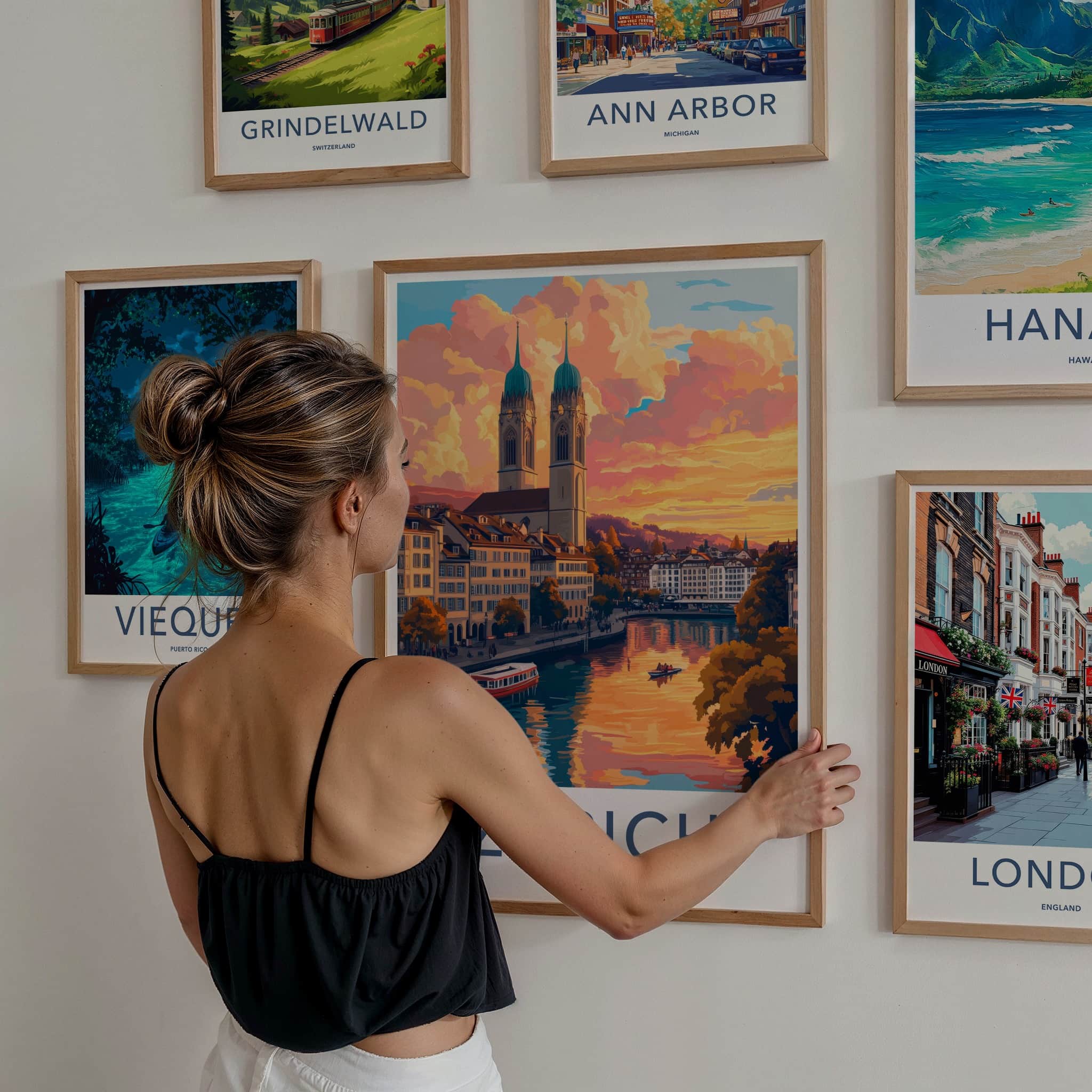 Zurich Poster - Switzerland Travel Art - City River Sunset Home Decor