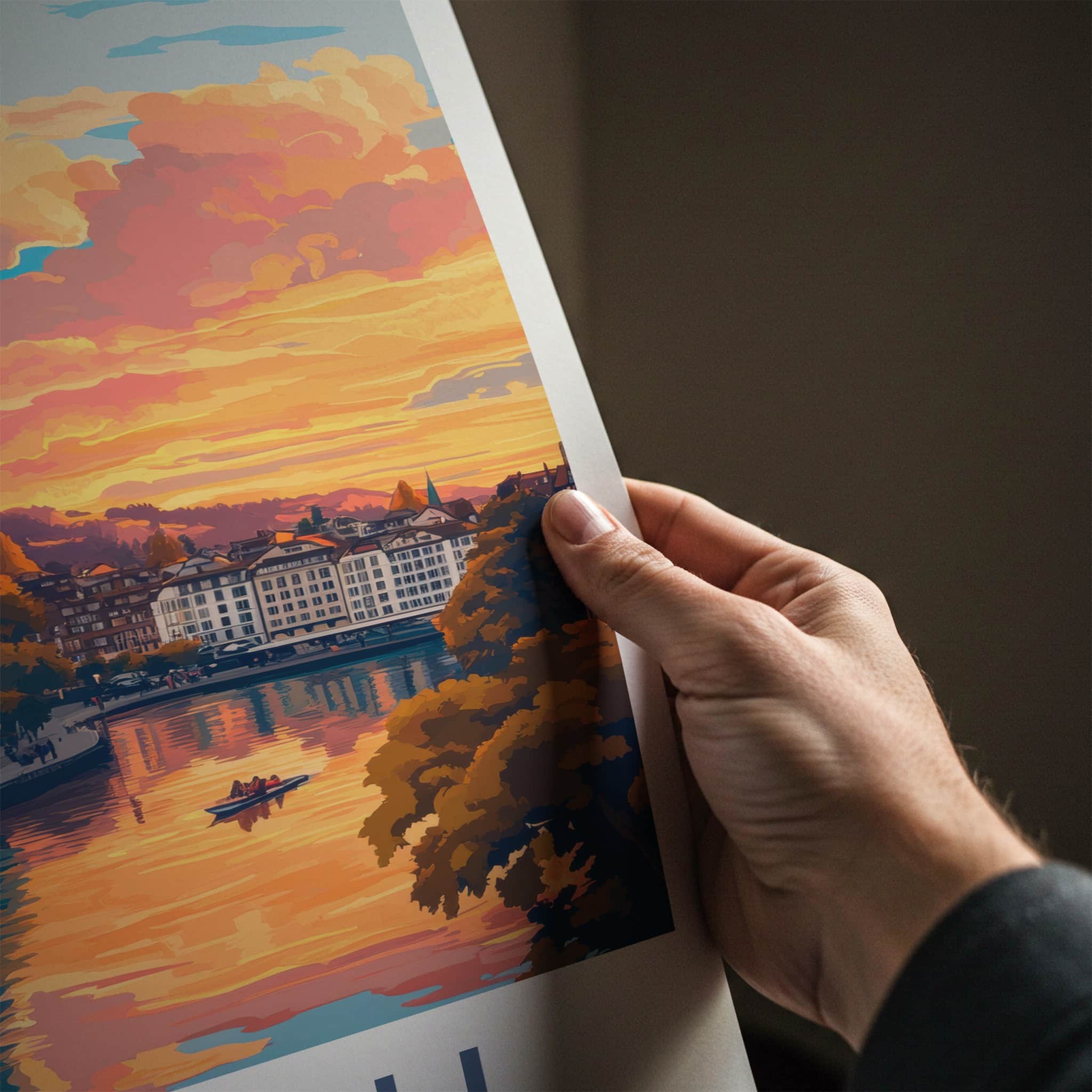 Zurich Poster - Switzerland Travel Art - City River Sunset Home Decor