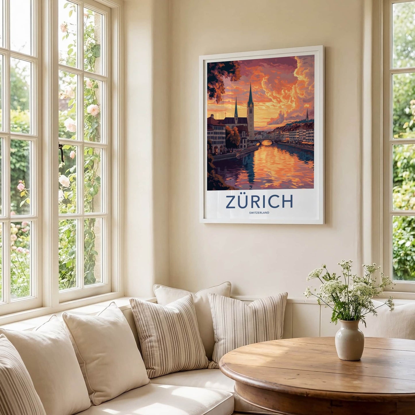Zurich Poster - Switzerland Travel Art - Dramatic River Sunset Home Decor