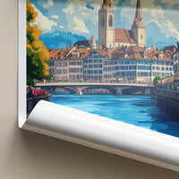 Zurich Poster - Switzerland Travel Art - Historic Riverfront City Wall Decor