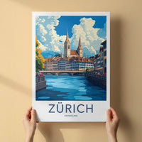 Zurich Poster - Switzerland Travel Art - Historic Riverfront City Wall Decor