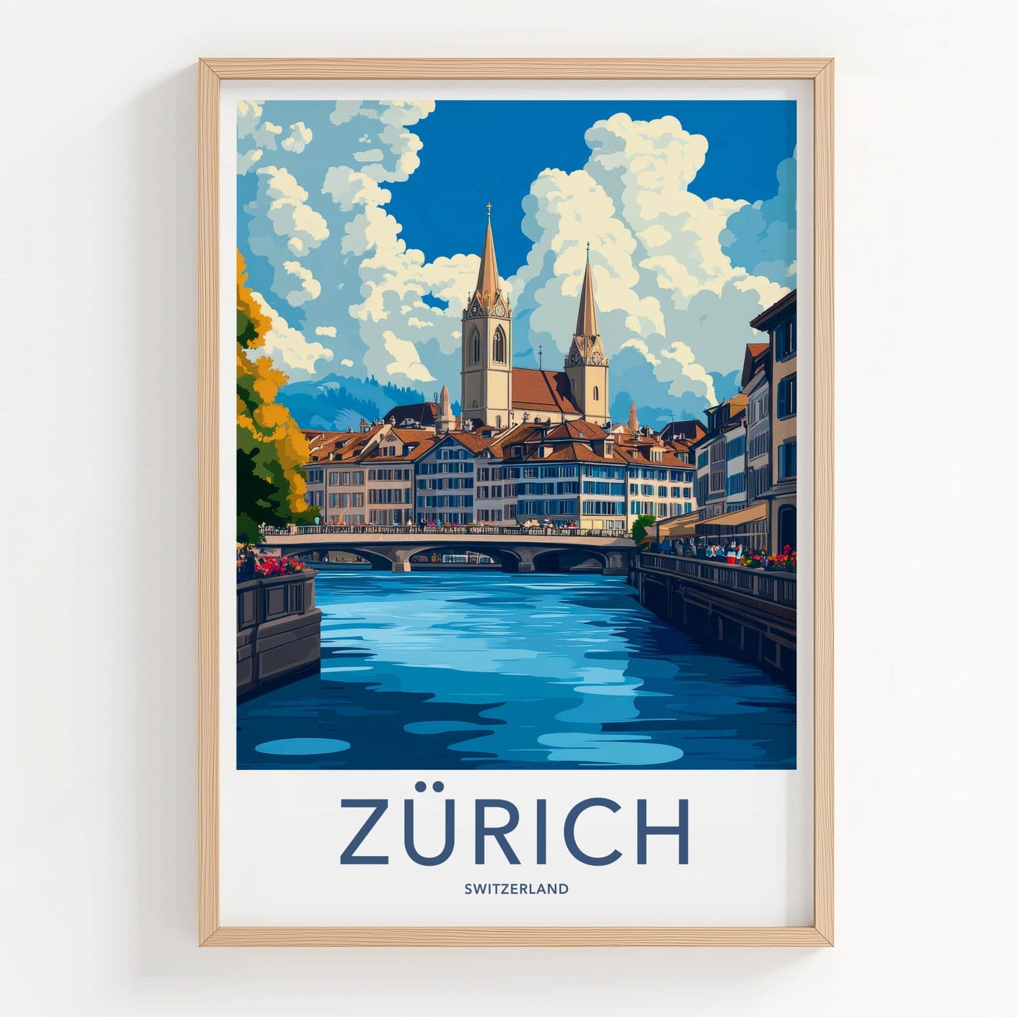 Zurich Poster - Switzerland Travel Art - Historic Riverfront City Wall Decor