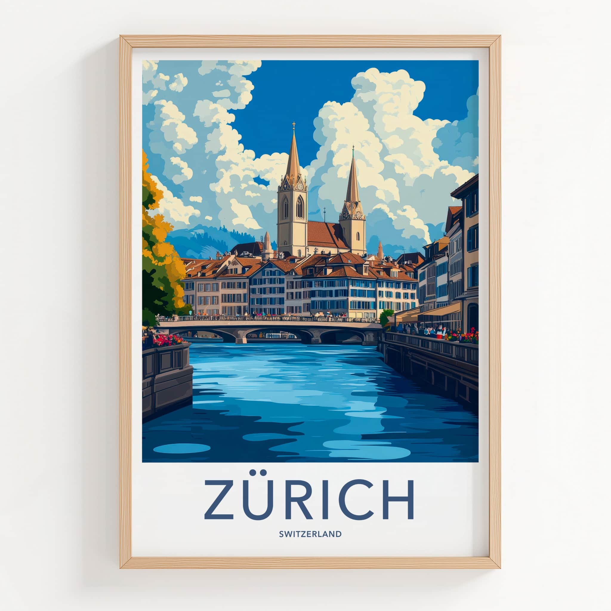 Zurich Poster - Switzerland Travel Art - Historic Riverfront City Wall Decor