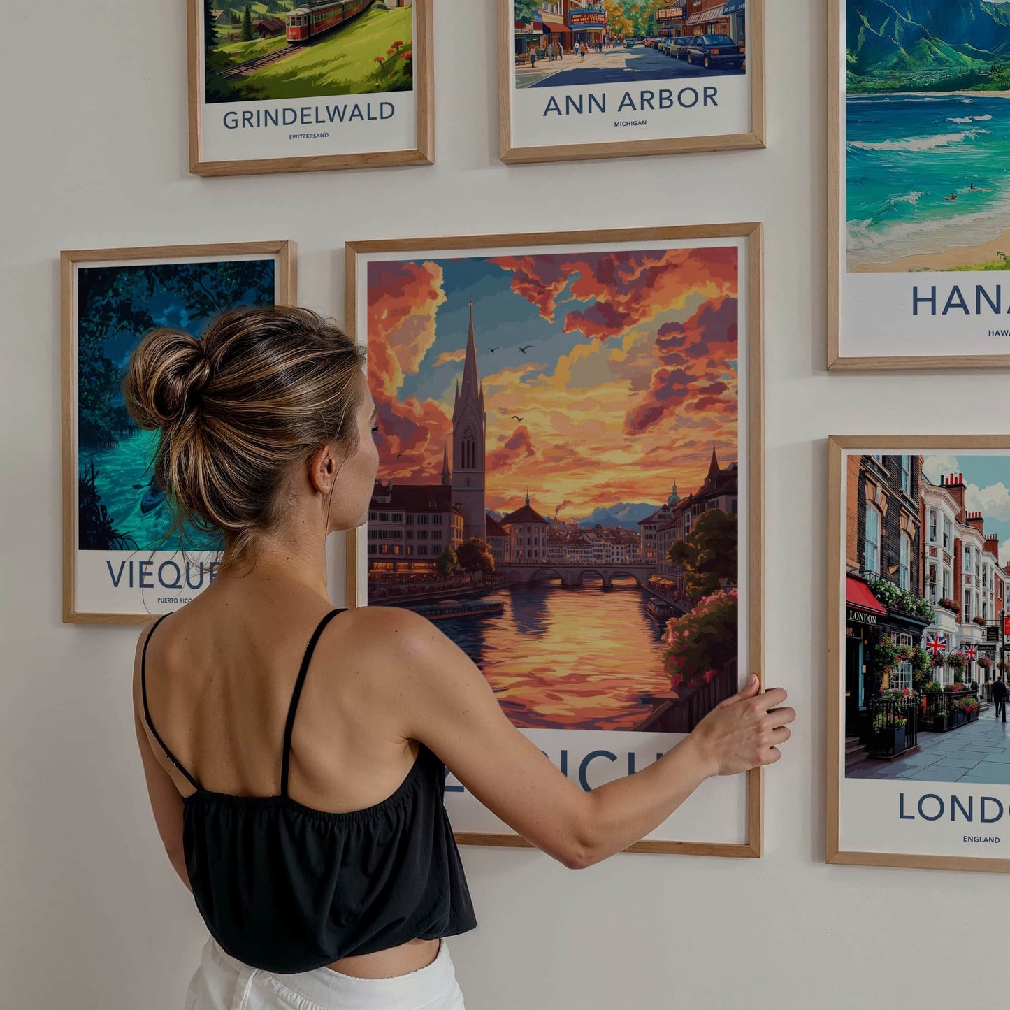 Zurich Poster - Switzerland Travel Art - Sunset River Cityscape Wall Decor