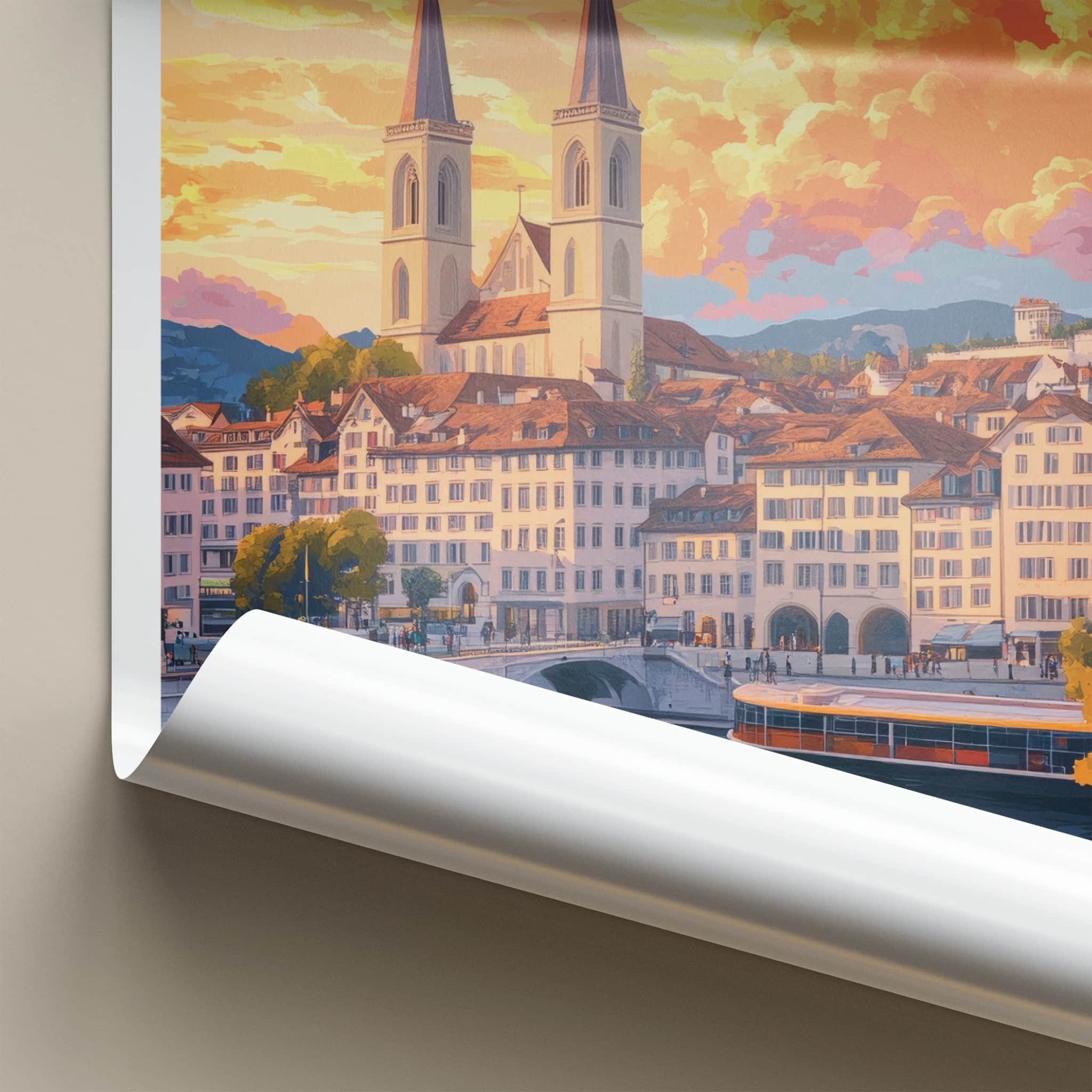 Zurich Poster - Switzerland Travel Art - Vibrant City Reflection Home Decor