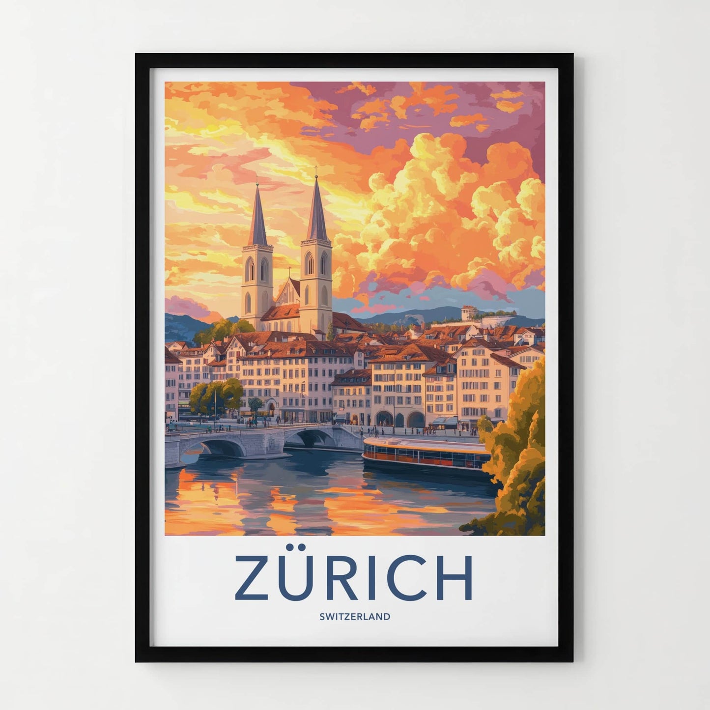 Zurich Poster - Switzerland Travel Art - Vibrant City Reflection Home Decor