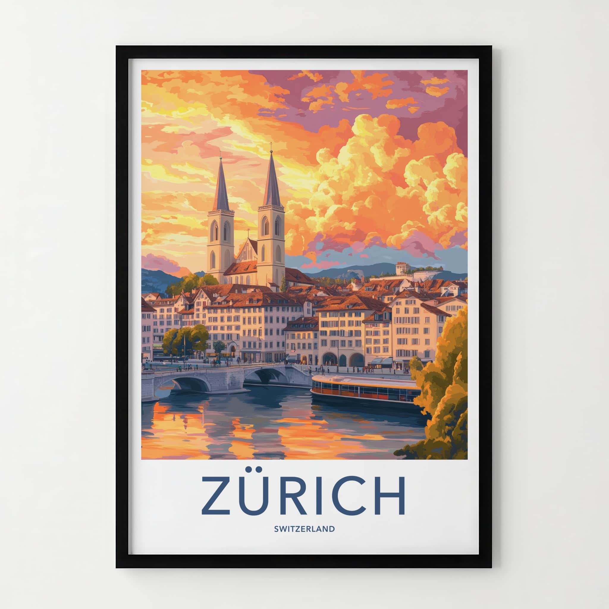 Zurich Poster - Switzerland Travel Art - Vibrant City Reflection Home Decor