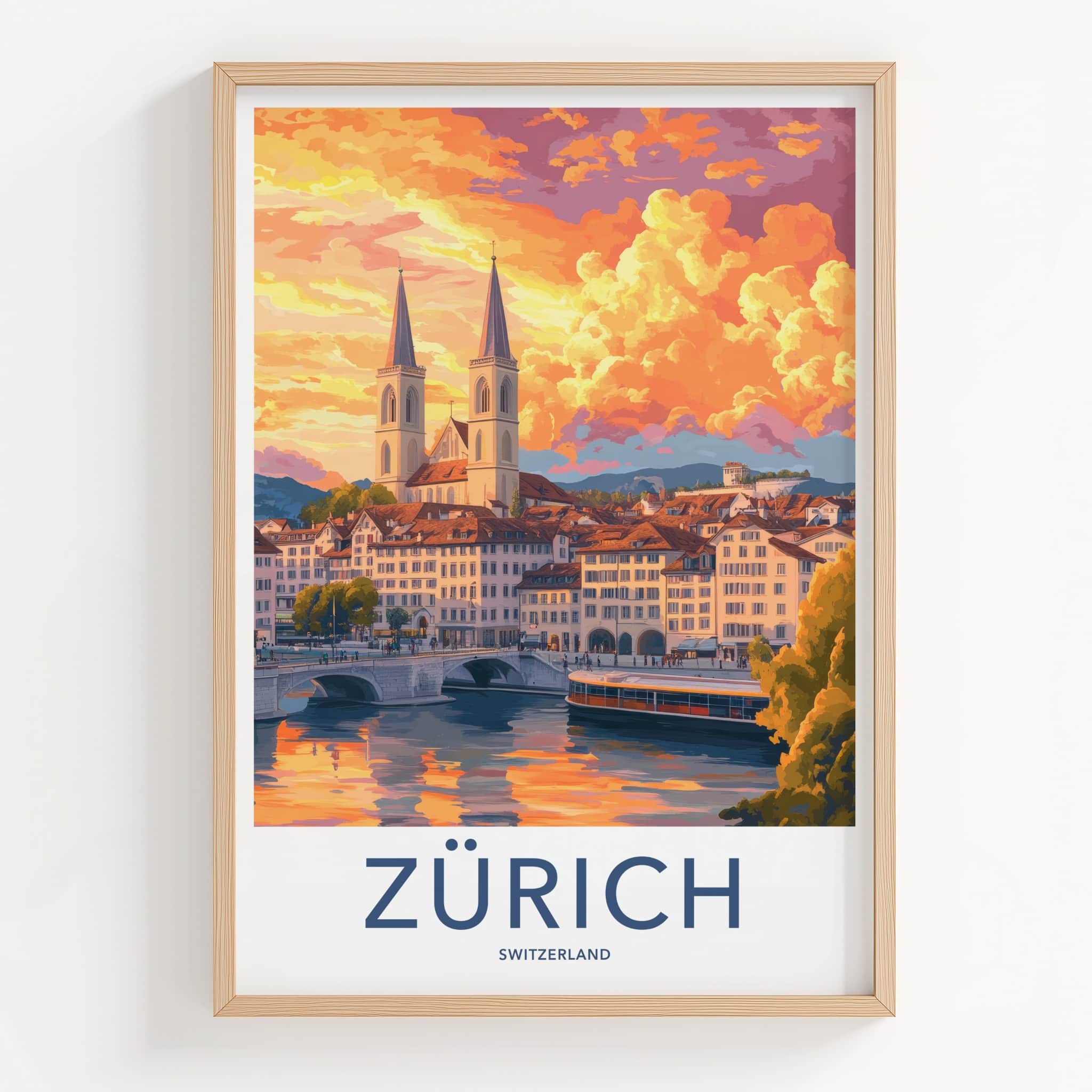 Zurich Poster - Switzerland Travel Art - Vibrant City Reflection Home Decor