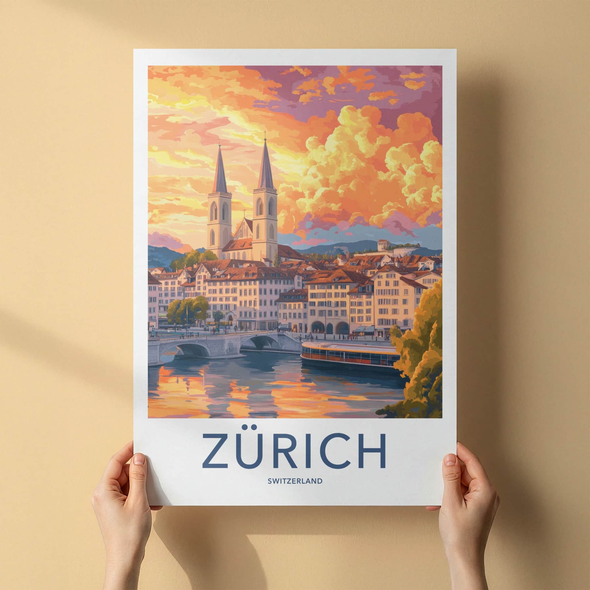 Zurich Poster - Switzerland Travel Art - Vibrant City Reflection Home Decor